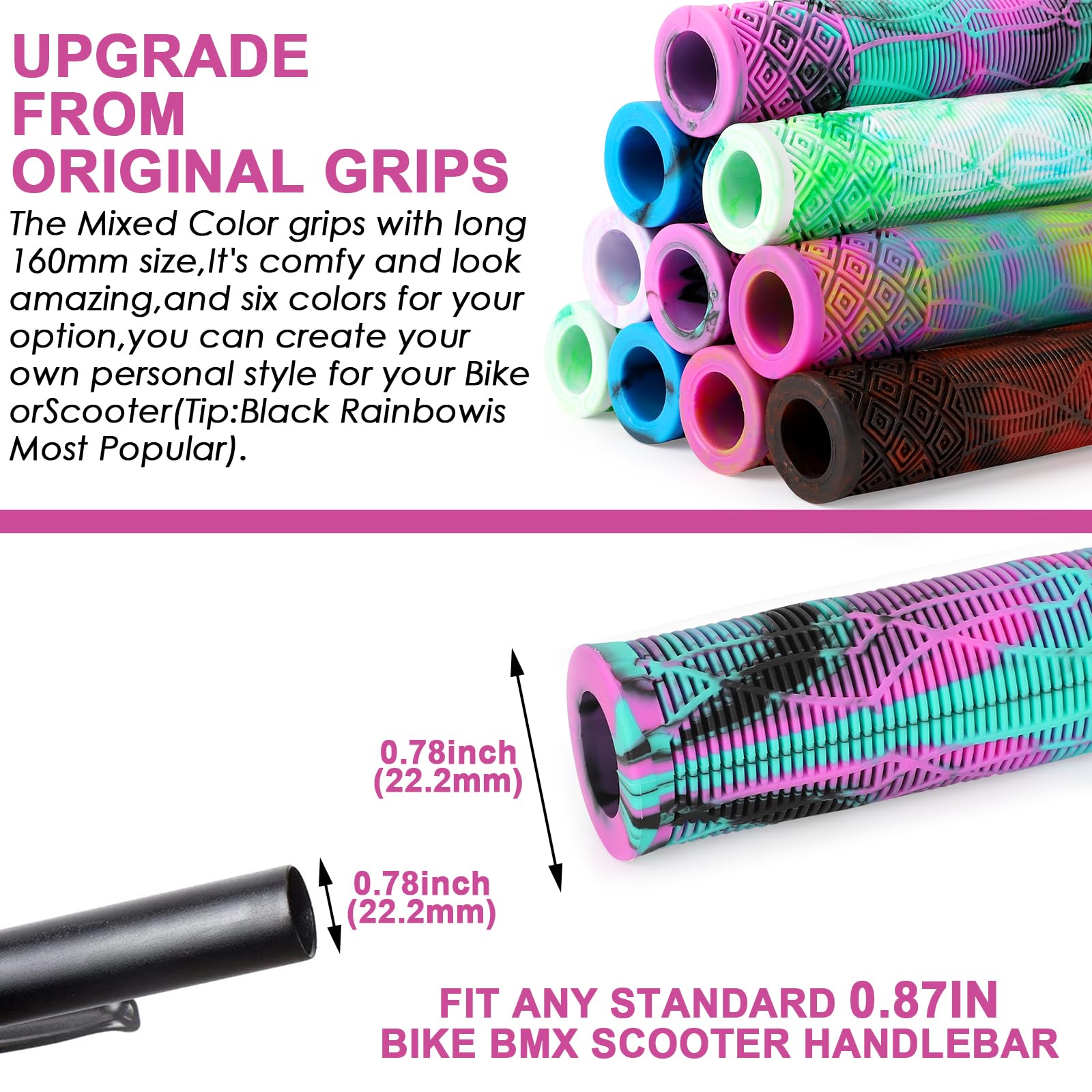Premium Scooter Grips - 160mm Soft Handlebar Grips for Pro Stunt Kick Scooters, BMX & Mountain Bikes | Non-Slip Comfort Grip for Extreme Riding & Urban Commuting
