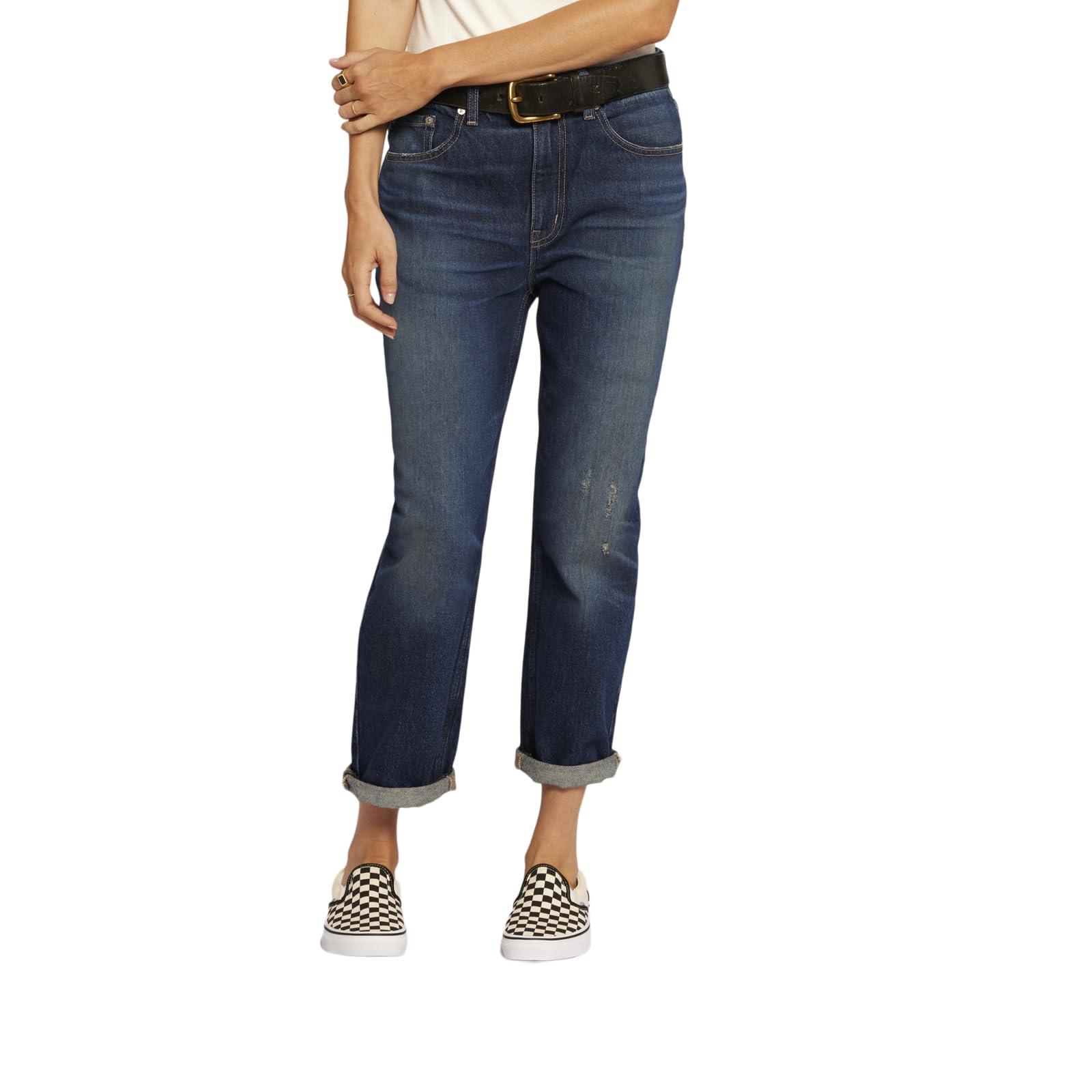 Current/Elliott Women's The Boy Genius Boyfriend Classic Fit Jeans - Distressed Denim Pants for Casual Wear & Everyday Outfits