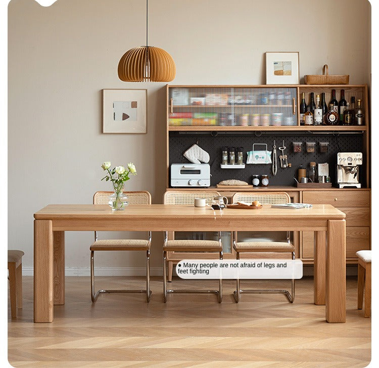 Solid Oak Wood Dining Table with Thick Legs - Rustic Farmhouse Style for Kitchen, Dining Room & Home Decor