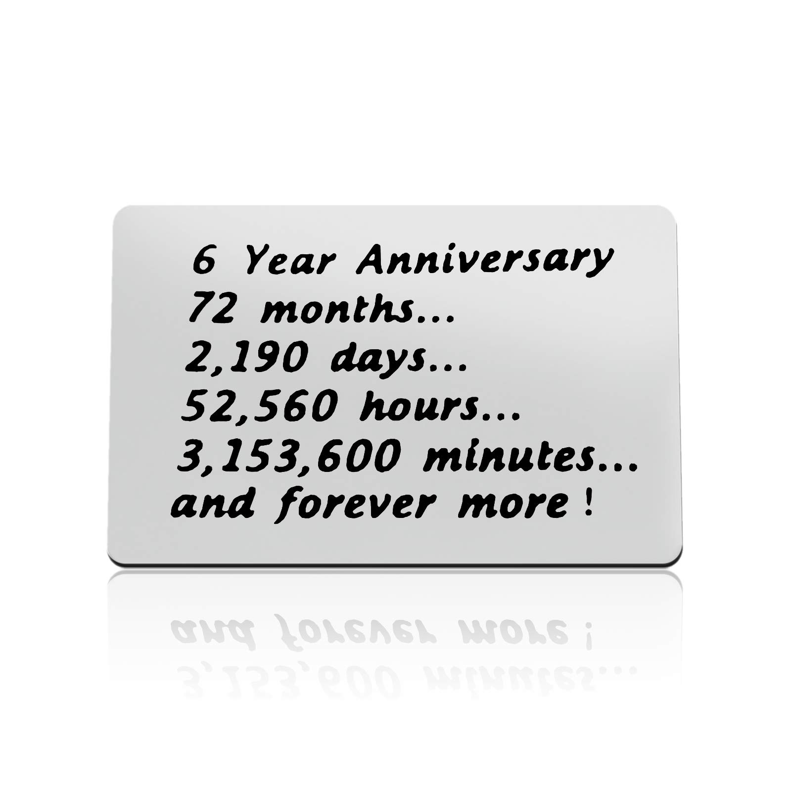 6th Anniversary Card for Him - Engraved Wallet Insert Gift for Husband, Boyfriend, Fiancé - 6 Year Wedding Anniversary, Christmas & Valentine's Day Present - Perfect for Romantic Occasions & Special Moments