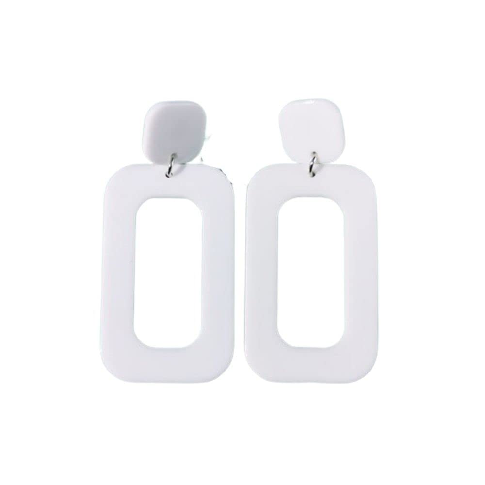 80s Retro Acrylic Geometric Square Hollow Drop Earrings - Vintage Minimalist Dangle Jewelry for Women & Girls | Neon Multicolor Fashion Accessories for Party, Casual Wear & Gift