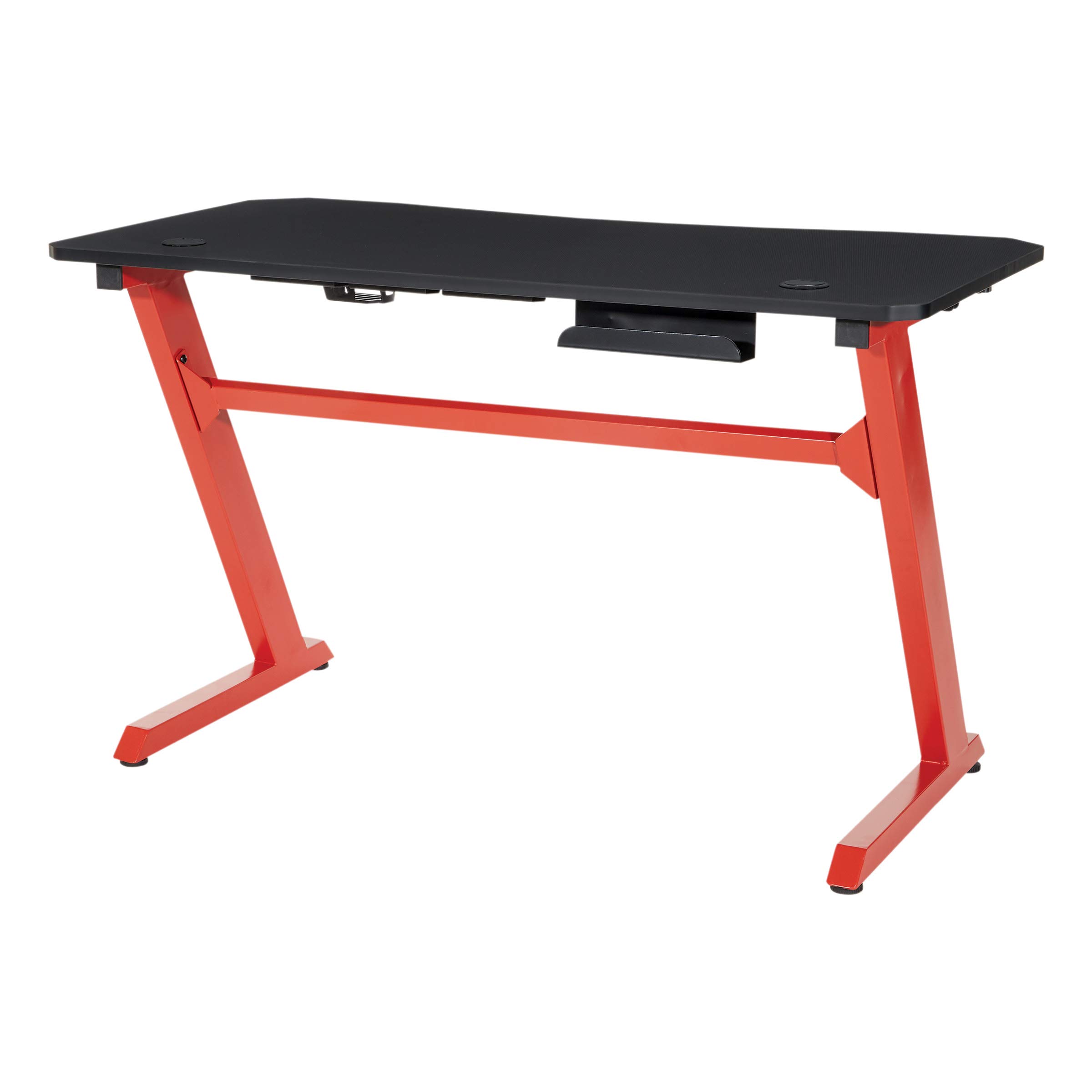 OSP Home Furnishings Ghost Battlestation Gaming Desk - Carbon Fiber Surface, Matte Black Top & Red Legs with Accessories | Perfect for PC Gaming Setup, Streaming & Home Office Workspace