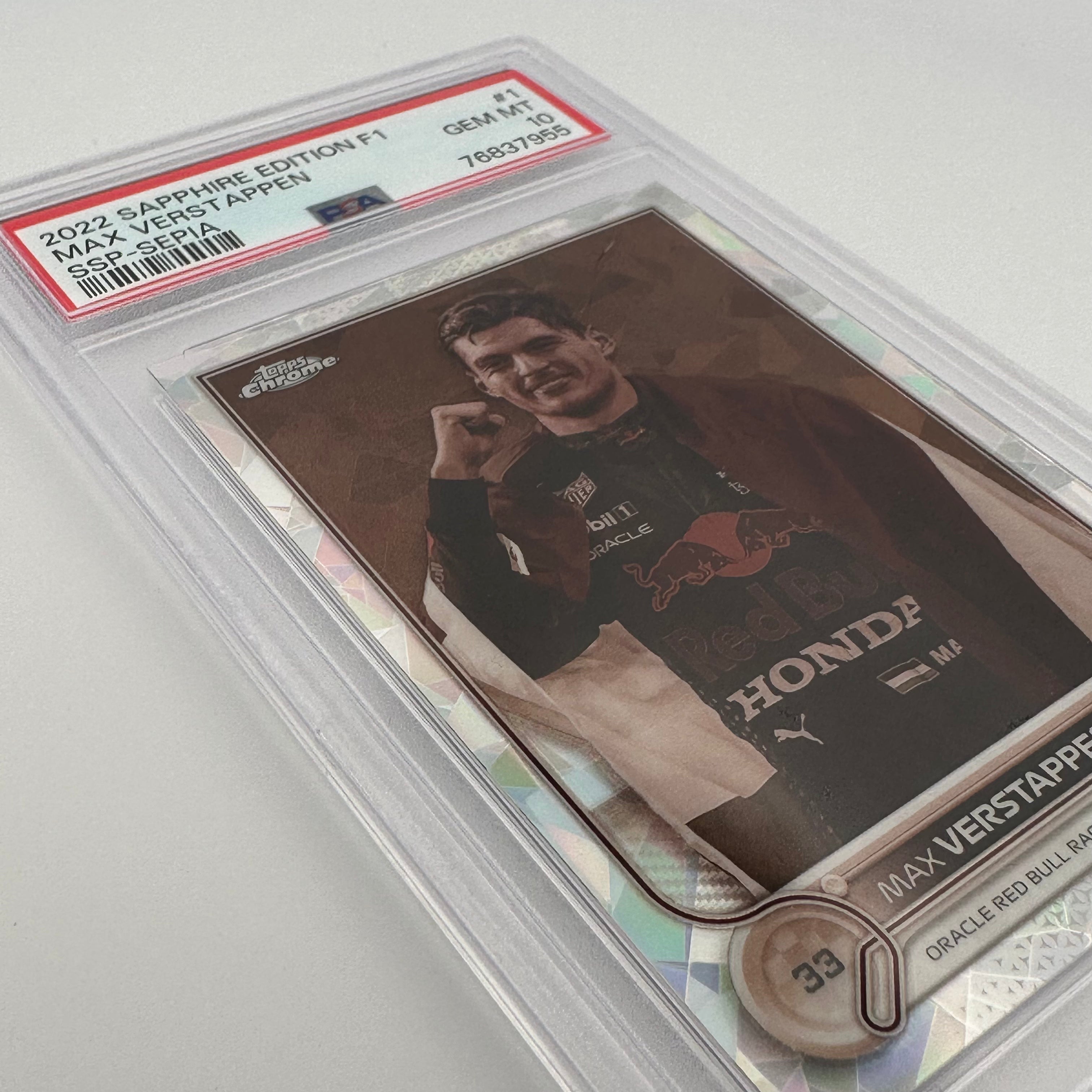 PSA 10 /100 Max Verstappen #1 Sapphire Edition SSP Sepia - Rare Trading Card for Collectors & F1 Fans - Perfect for Display, Investment & Sports Memorabilia Collections