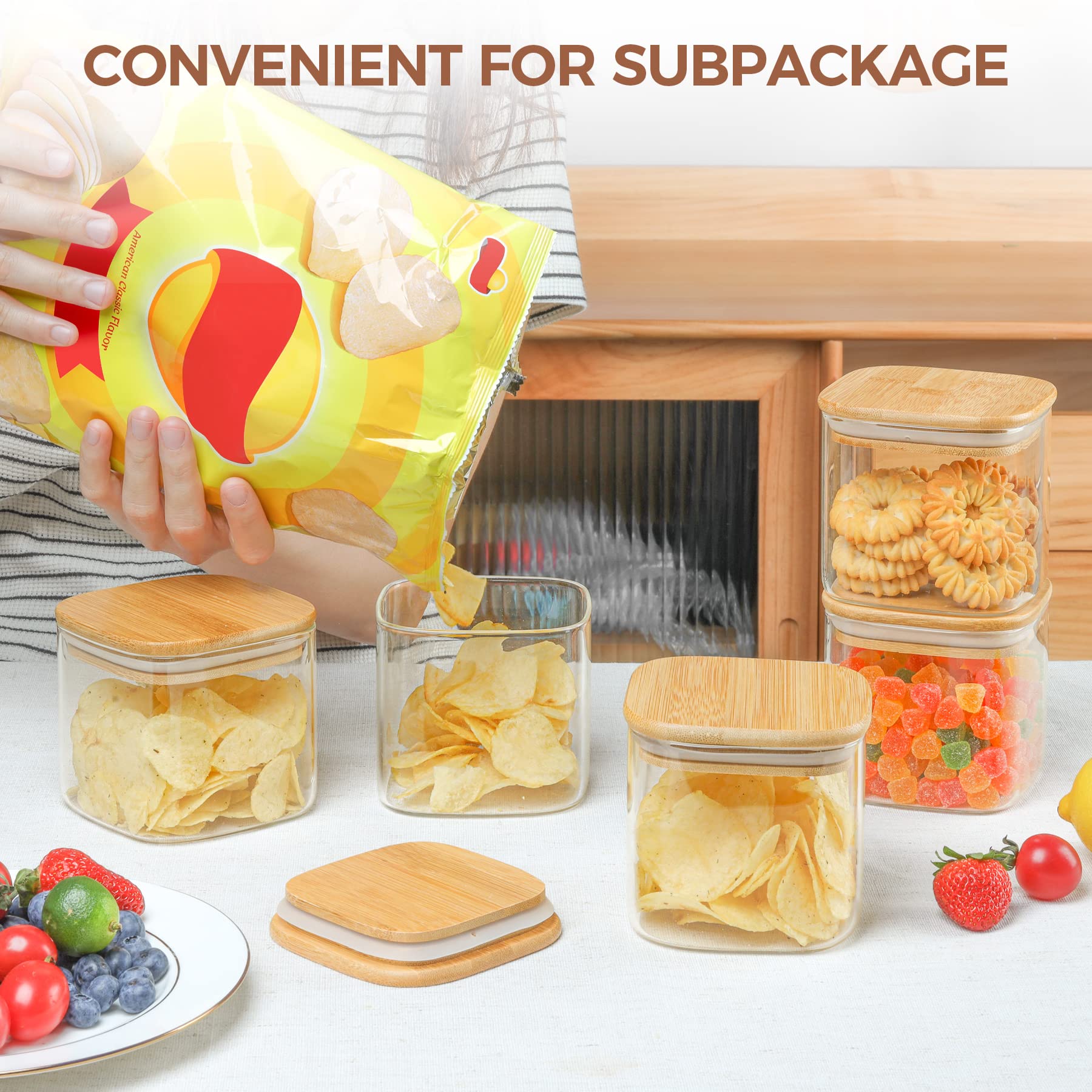 ComSaf 20 oz Glass Food Storage Containers Set of 6 - Airtight Clear Pantry Jars for Spices, Coffee, Sugar, Tea & Kitchen Organization | Perfect for Meal Prep, Baking & Home Storage Solutions