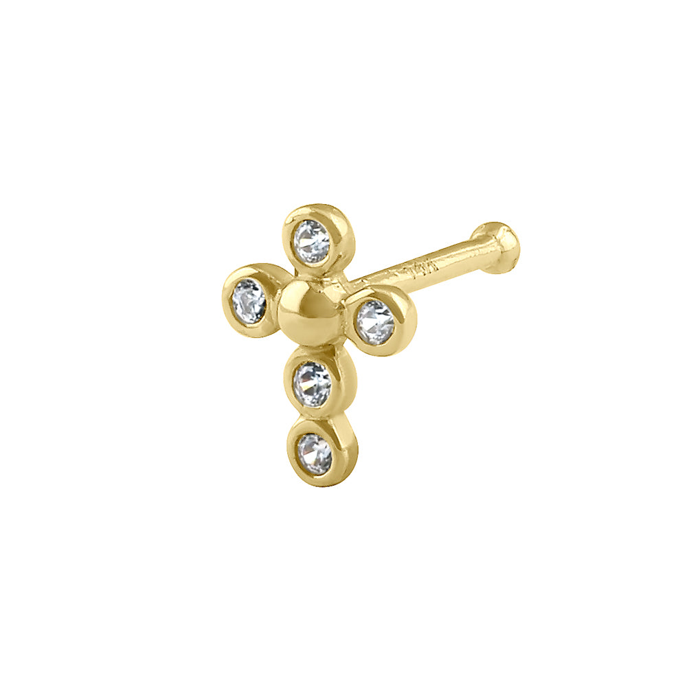 14K Solid Gold Dotted Cross Nose Ring - Hypoallergenic Nose Stud for Women - Perfect for Everyday Wear, Parties & Special Occasions