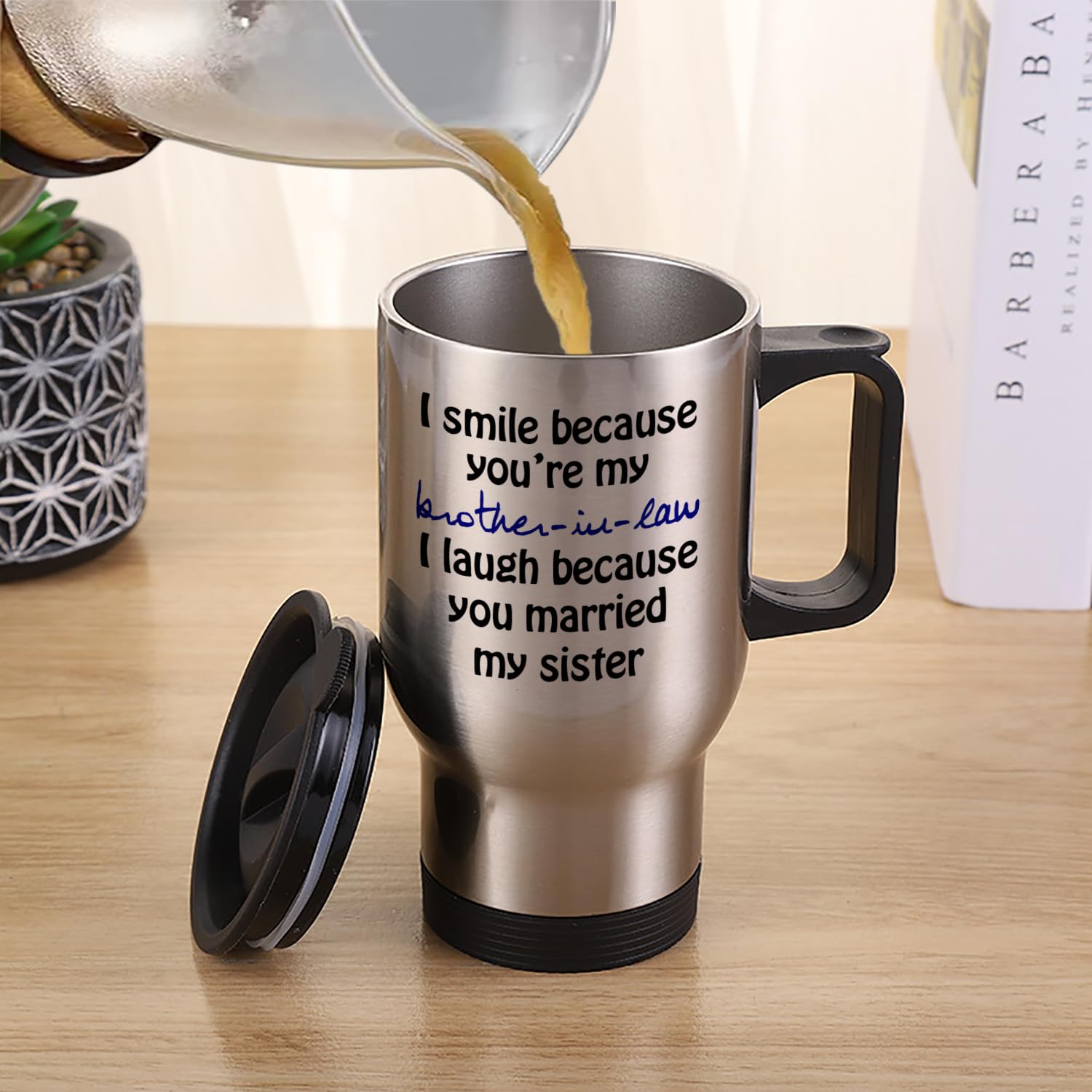 Funny Travel Mug 14oz - 'I Smile Because You're My Brother-in-law' Coffee Cup | Unique Birthday & Christmas Gift for Brother-in-Law | Perfect for Office, Commute & Family Gatherings