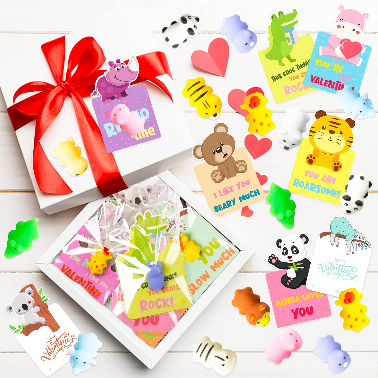 36Pcs Valentine's Day Cards with Cute Animal Mochi Squishy Toys - Perfect for Kids Classroom Exchange, School Party Favors & Valentine Gifts (Great for Classroom Activities, Birthday Parties & Holiday Celebrations)
