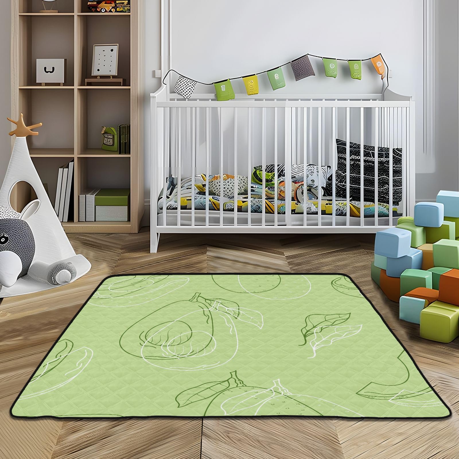 Non-Slip Avocado Play Mat for Babies - 50'' x 50'' Large Soft Activity Mat for Infants & Toddlers - Waterproof Cute Fruit Design for Indoor & Outdoor Use - Perfect for Playroom, Nursery, Daycare or Picnic