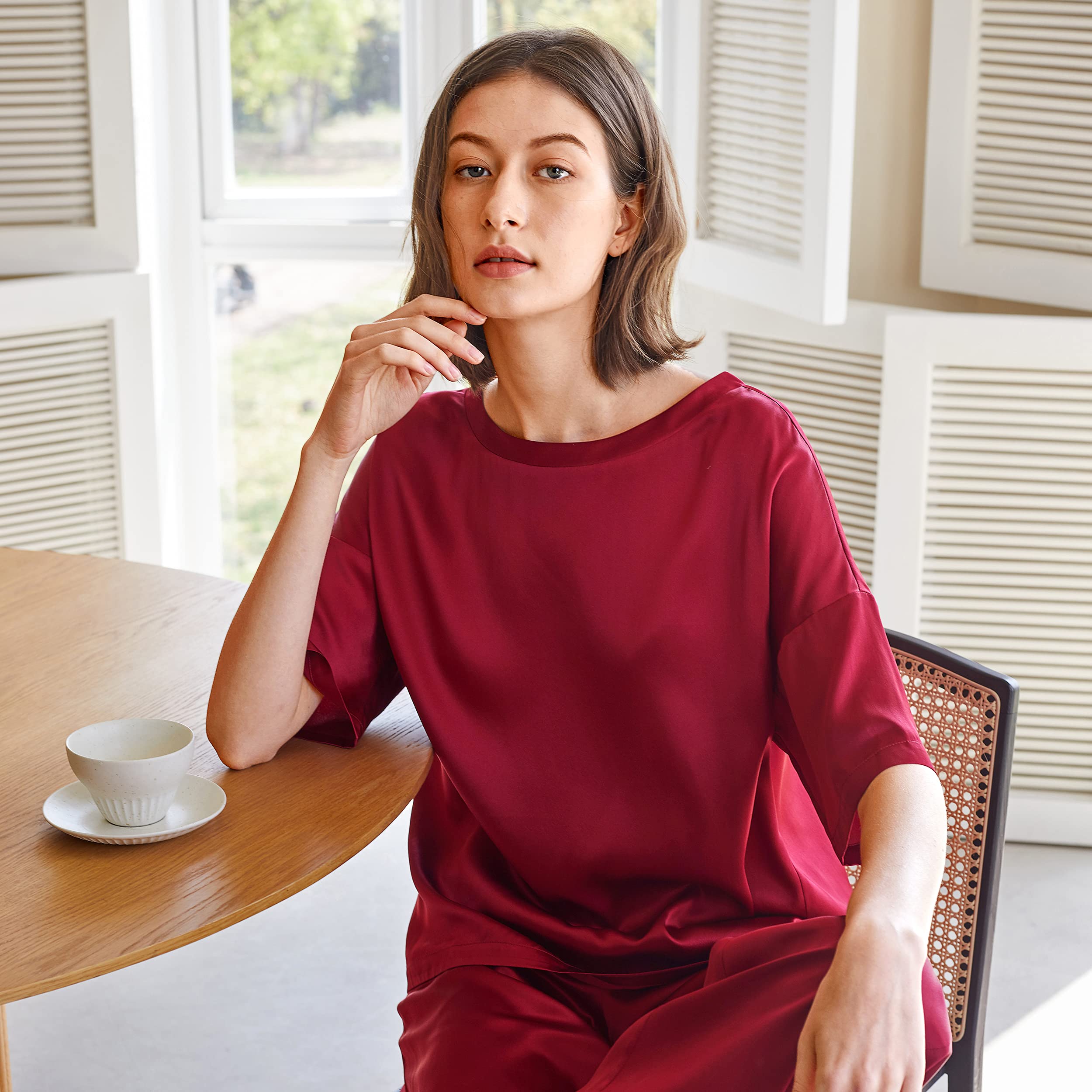 Mommesilk 100% Mulberry Silk Pajama Set for Women - Half Sleeve Washable Silk Pjs - Summer Sleepwear & Loungewear - Perfect for Relaxing at Home, Spa Days and Gift Giving