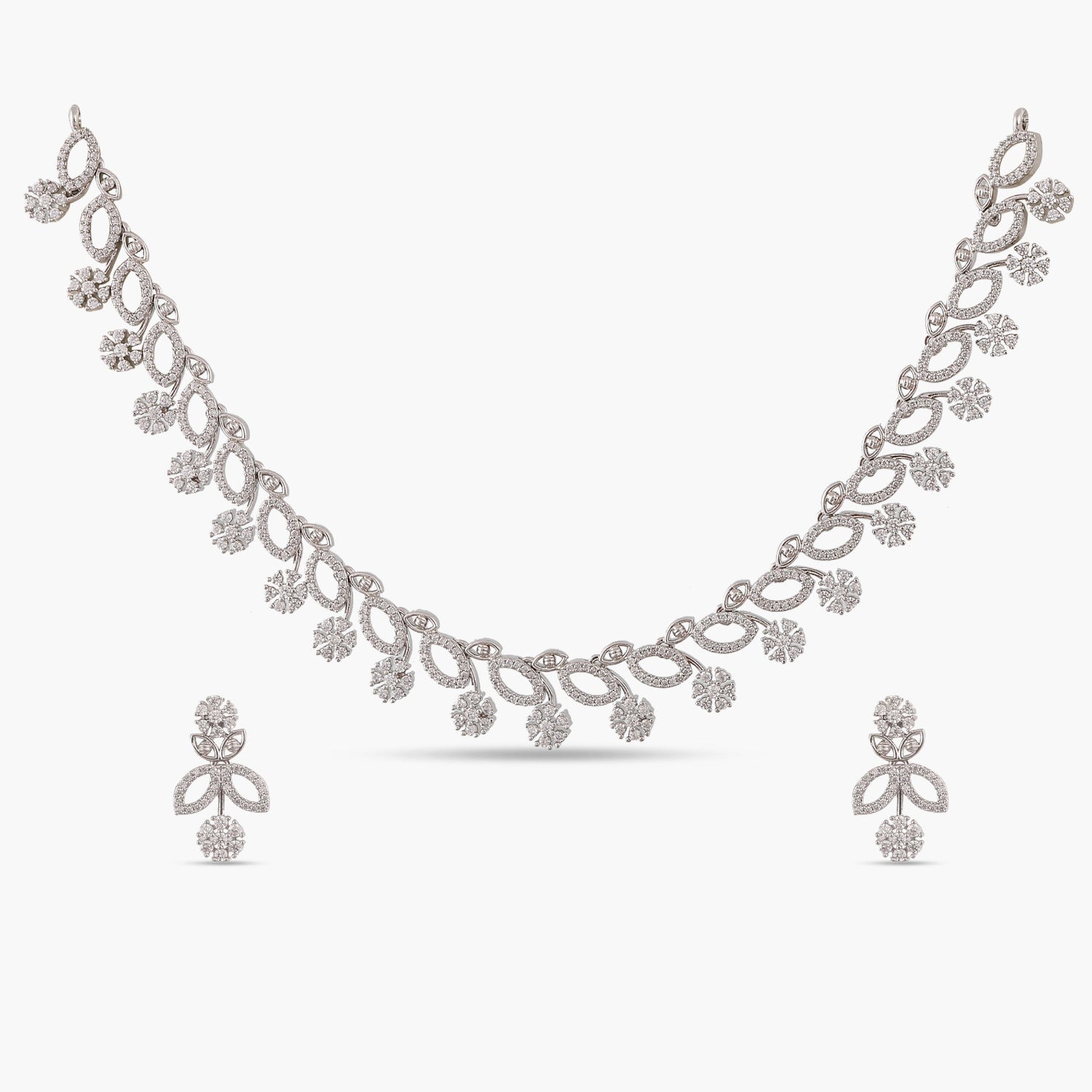 Snowflake Nakshatra Cubic Zirconia Necklace Set - Elegant Sterling Silver Jewelry for Women, Perfect for Christmas Gifts, Weddings & Special Occasions