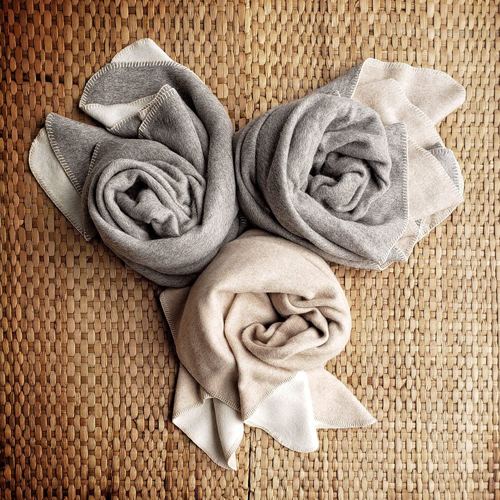 Premium 100% Natural Alpaca Wool & Cotton Blanket - Undyed Eco-Friendly Warm Thick Reversible Bicolor Design 80