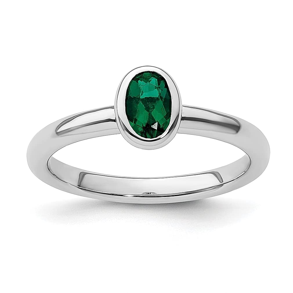925 Sterling Silver Oval Green Emerald Band Ring - May Birthstone, Stackable Fine Jewelry for Women | Elegant Gift for Her, Perfect for Everyday Wear, Special Occasions & Anniversary Gifts