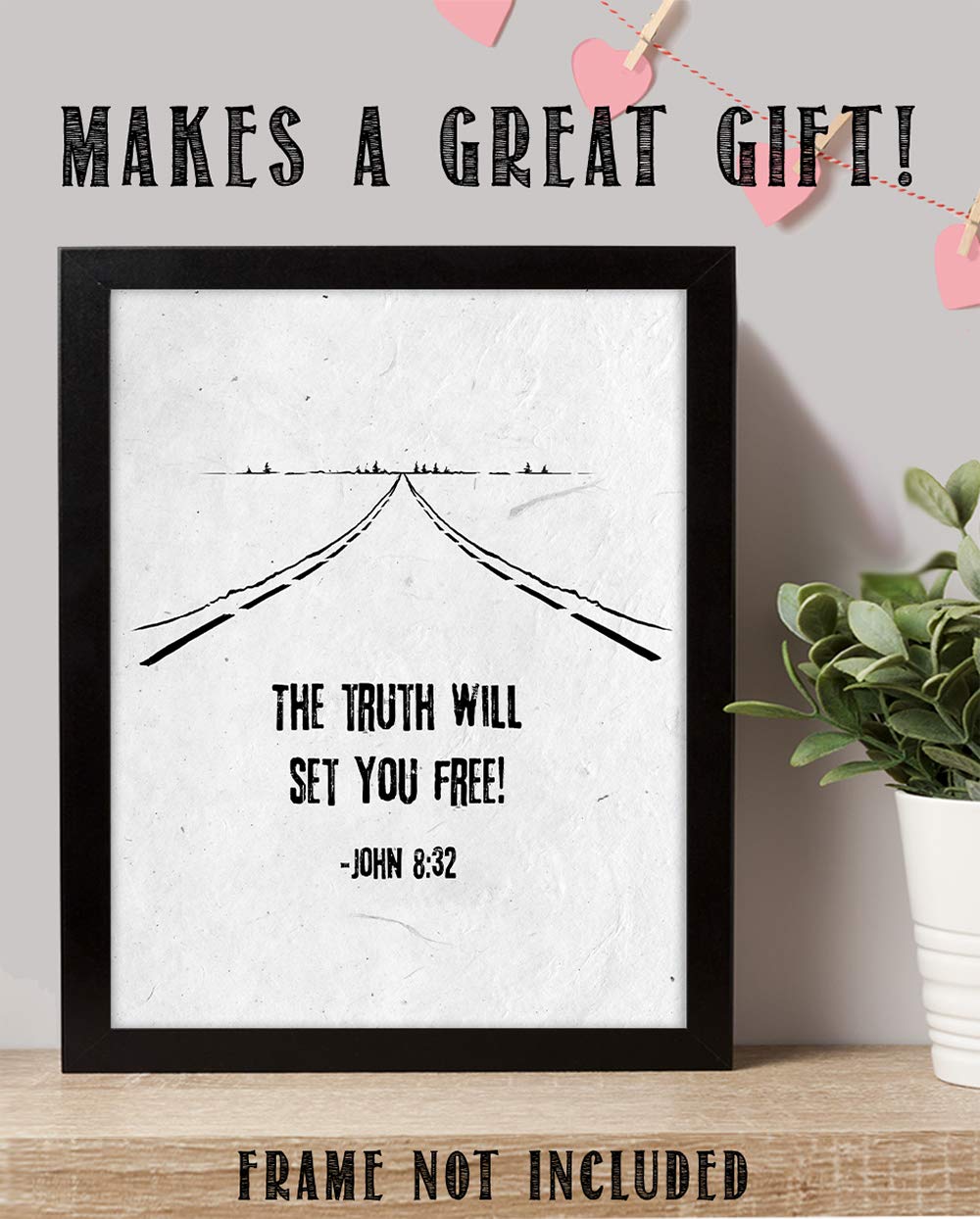 TJ Originals - John 8:32 Bible Verse Wall Art Decor 'The Truth Will Set You Free' - 11x14 Inspirational Christian Scripture Print - Perfect for Home, Office & Church Decor - Thoughtful Gift for Women, Family & Friends (Road Line Art Design)