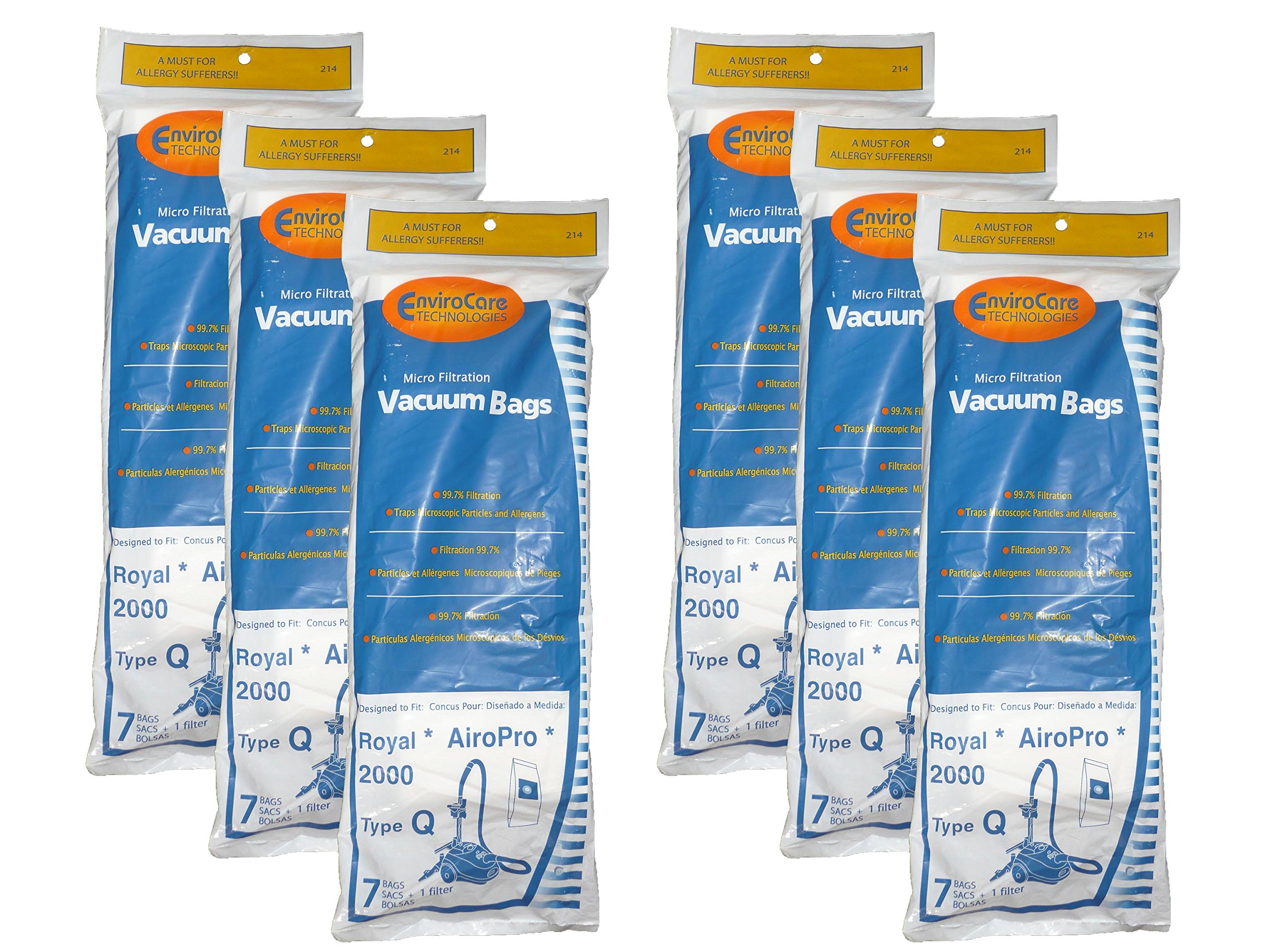 42 Royal Type Q Allergy Vacuum Bags + HEPA Filter for AirPro Ry 2000 & Aire Canister Vacuum Cleaners (3-RY2100-001, RY2100) - Dust & Allergen Protection for Home & Office Cleaning