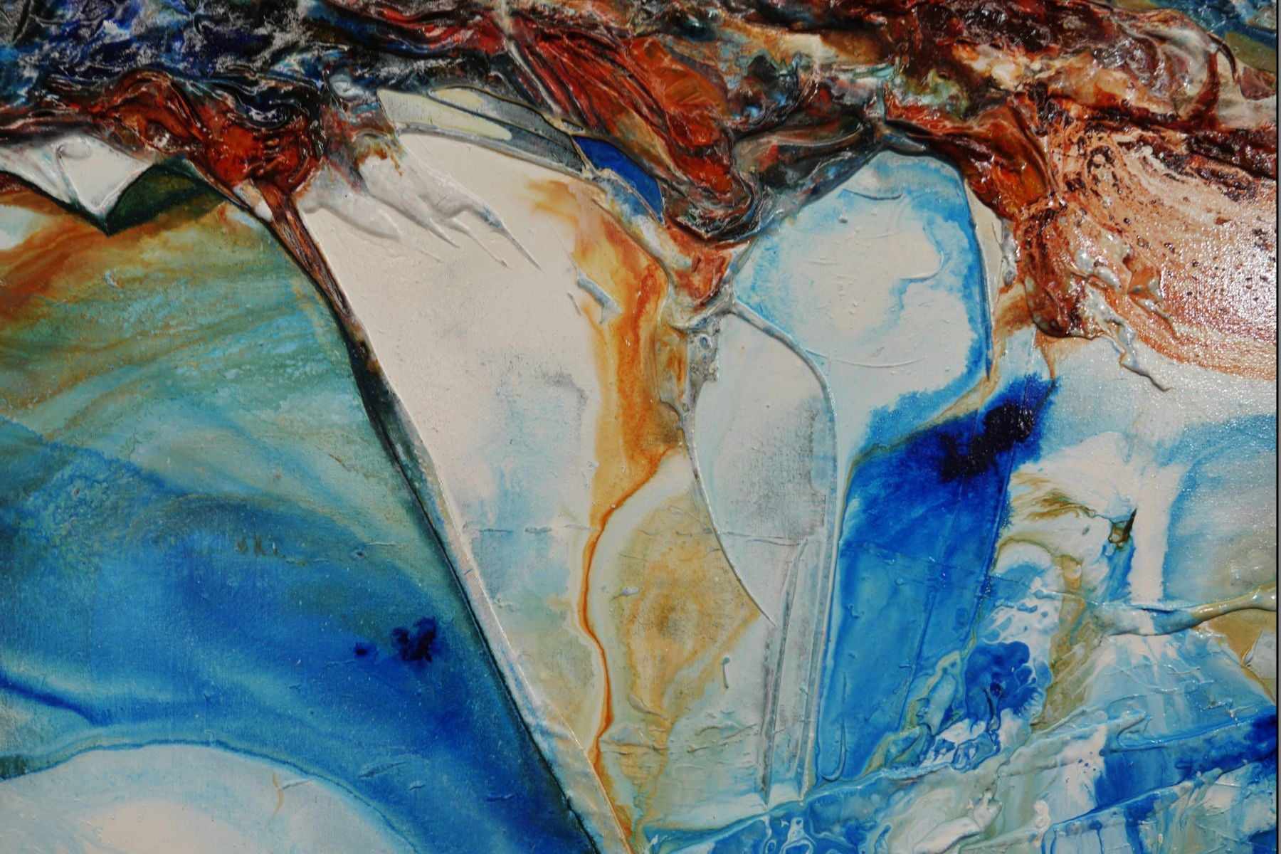 Coastal Heart 270cm x 120cm Blue Orange White Textured Abstract Canvas Art - Perfect for Living Room, Bedroom & Office Wall Decor