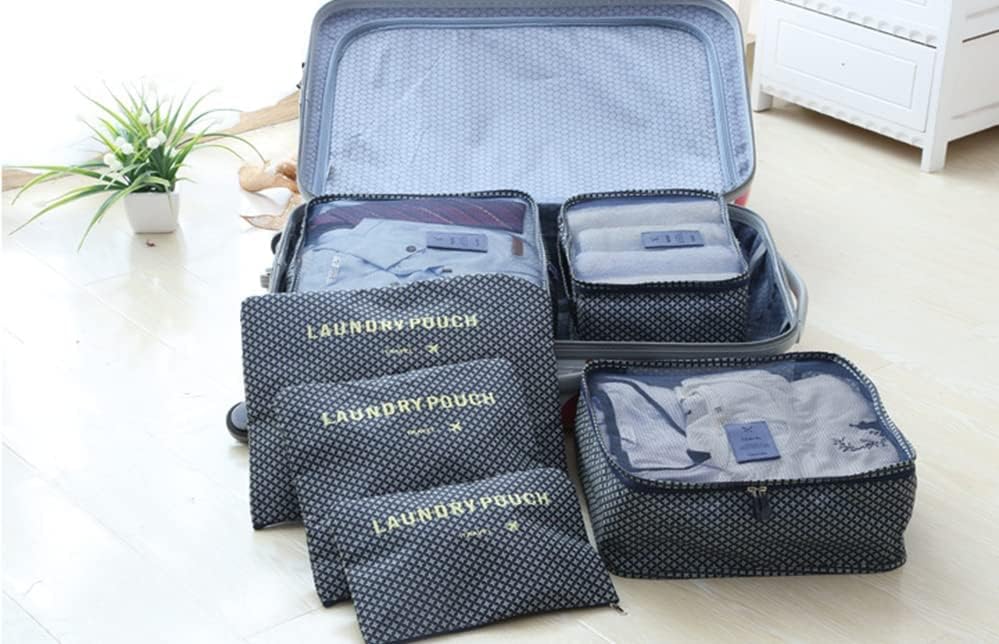 6-Piece Packing Cubes Set - Navy Blue Star Travel Luggage Organizers for Carry-On Bags, Suitcases & Backpacks | Perfect for Business Trips, Vacations & Weekend Getaways