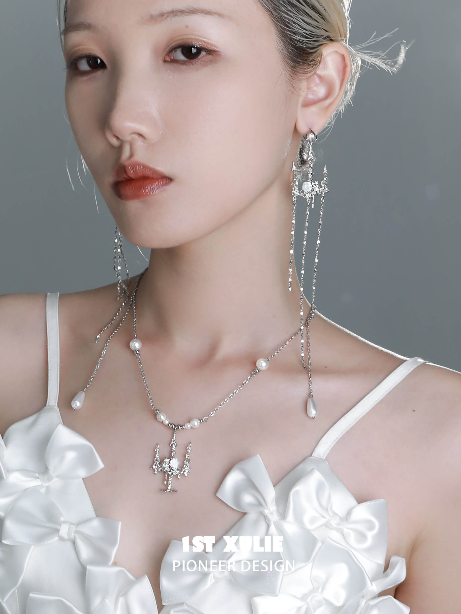S925 Sterling Silver Rose White Shell Pearl Chandelier Necklace for Women - Elegant Crystal Palace Design, Perfect for Weddings, Parties & Special Occasions