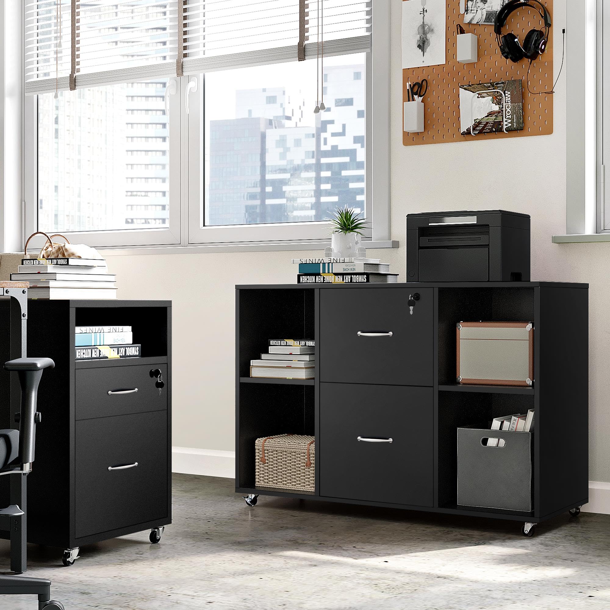 Topeakmart Black File Cabinet - Large Mobile Filing Cabinet with Storage for Letter & A4 Size - Heavy Duty Printer Stand for Home Office - Perfect for Organizing Documents in Small Spaces & Workspaces