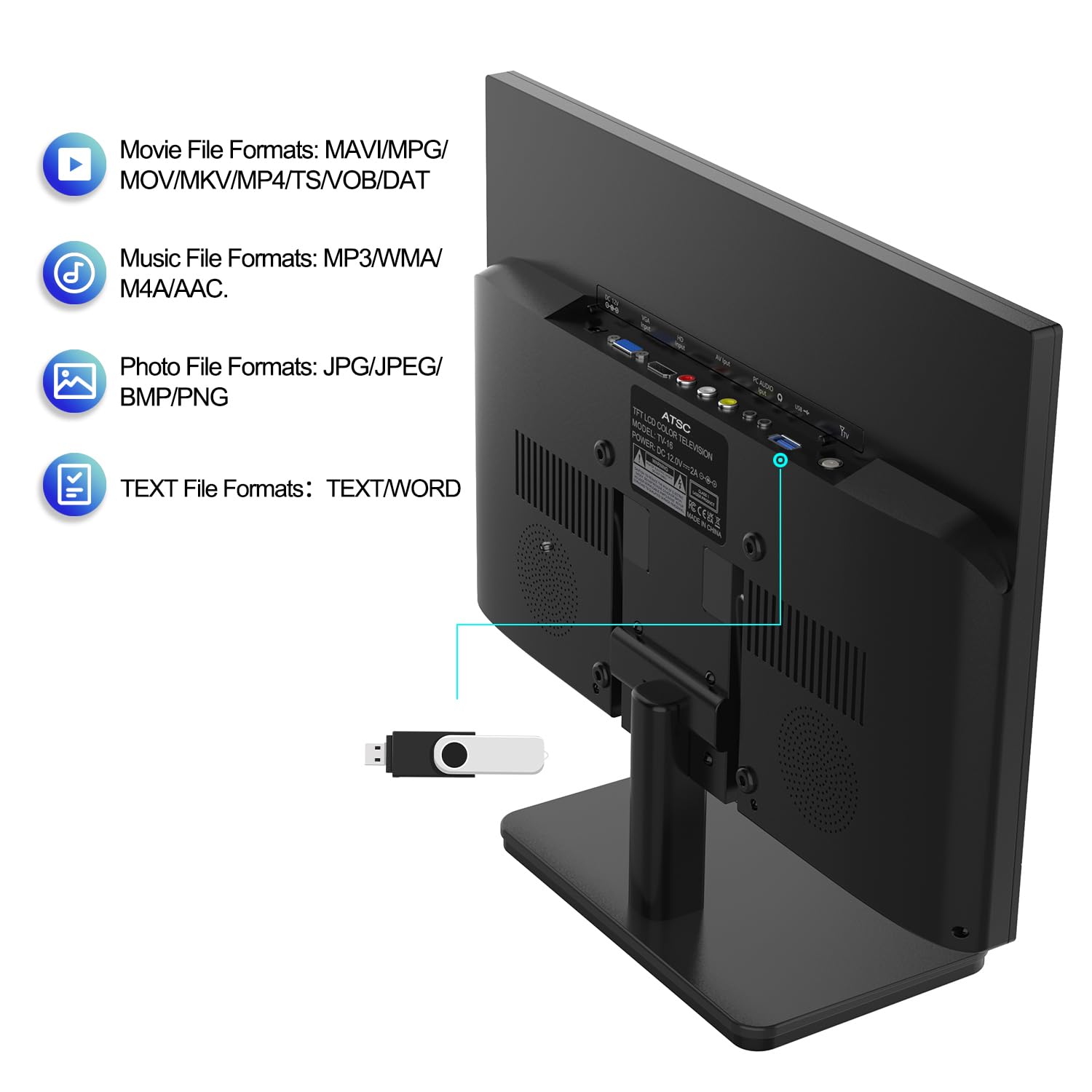 15.6 Inch Portable FHD 1080P IPS Screen TV with Digital ATSC Tuner & Antenna - HDMI/USB/VGA Ports, 12V Car Charger & AC Power - Perfect for Kitchen, RV, Caravan & Small Spaces