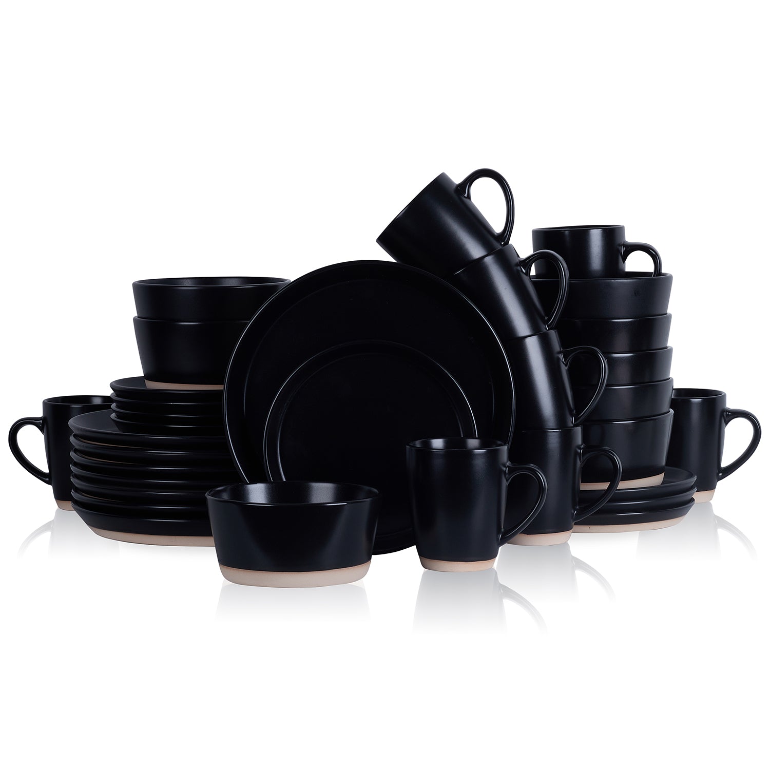 Premium Jules Stoneware Dinnerware Set - Elegant Black 16-Piece Set for Everyday Dining & Entertaining - Durable & Stylish Stoneware Plates, Bowls & Mugs - Perfect for Family Meals, Dinner Parties & Restaurant-Style Presentation