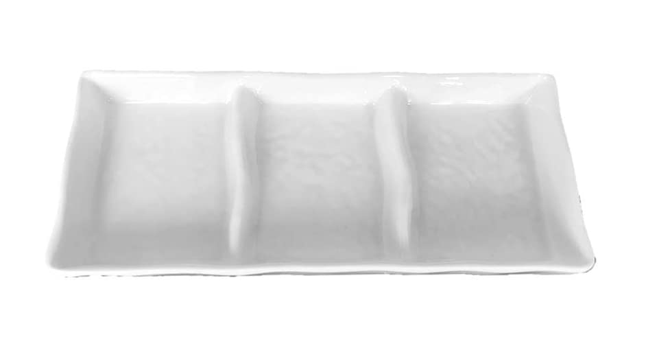 Lucky Star Melamine 3-Compartment Divided Rectangular Dipping Plates - 7-3/8