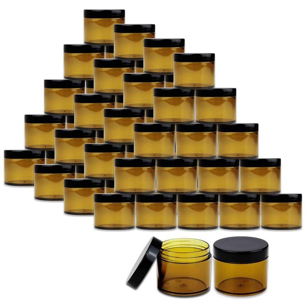 Beauticom 60ml (2oz) Amber Plastic Jars with Black Lids - 384 Pack Leak-Proof Round Containers for Cosmetics, Lotions, Creams & Ointments | Perfect for DIY Skincare, Travel Toiletries & Small Item Storage