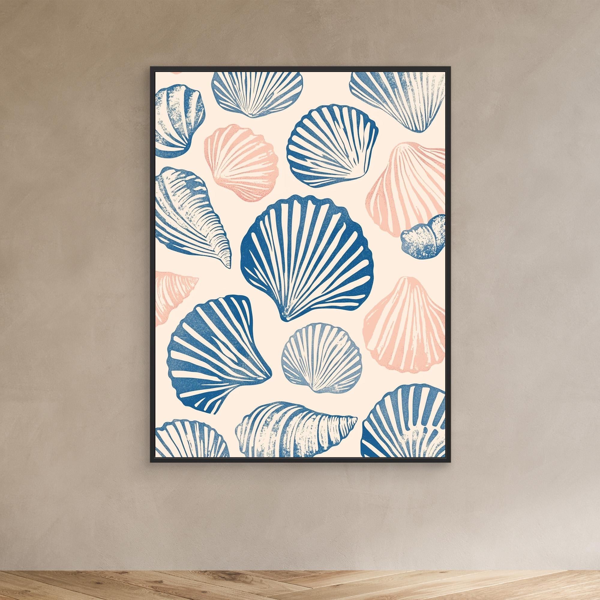 Seashell Pattern Canvas Print by Melloi Art Prints - Coastal Beach Decor for Living Room, Bedroom & Office Wall Art