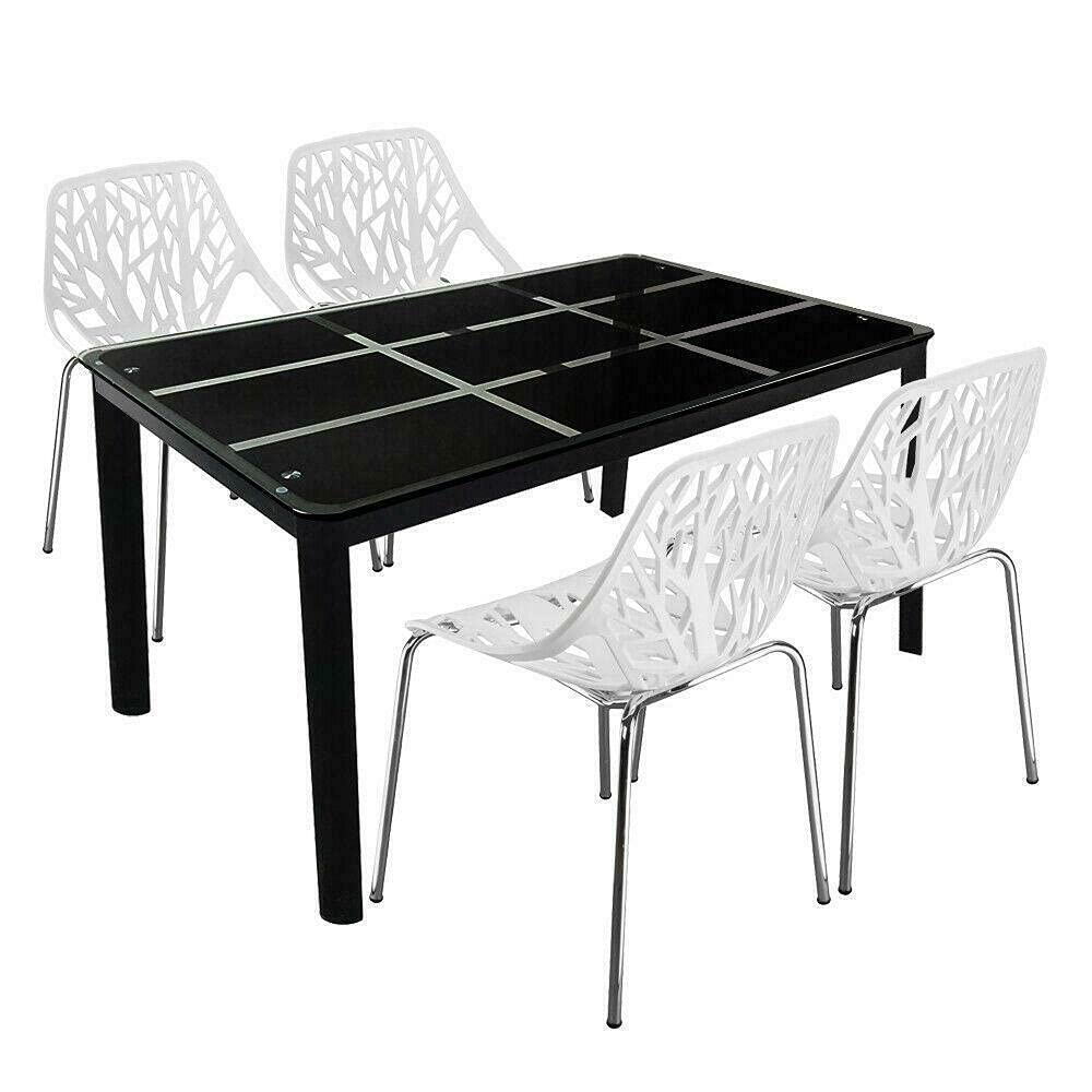 5-Piece White Plastic Dining Chair Set - Durable Armchairs for Kitchen, Dining Room, Lounge & Study - Comfortable KHN Chairs for Home & Office Use
