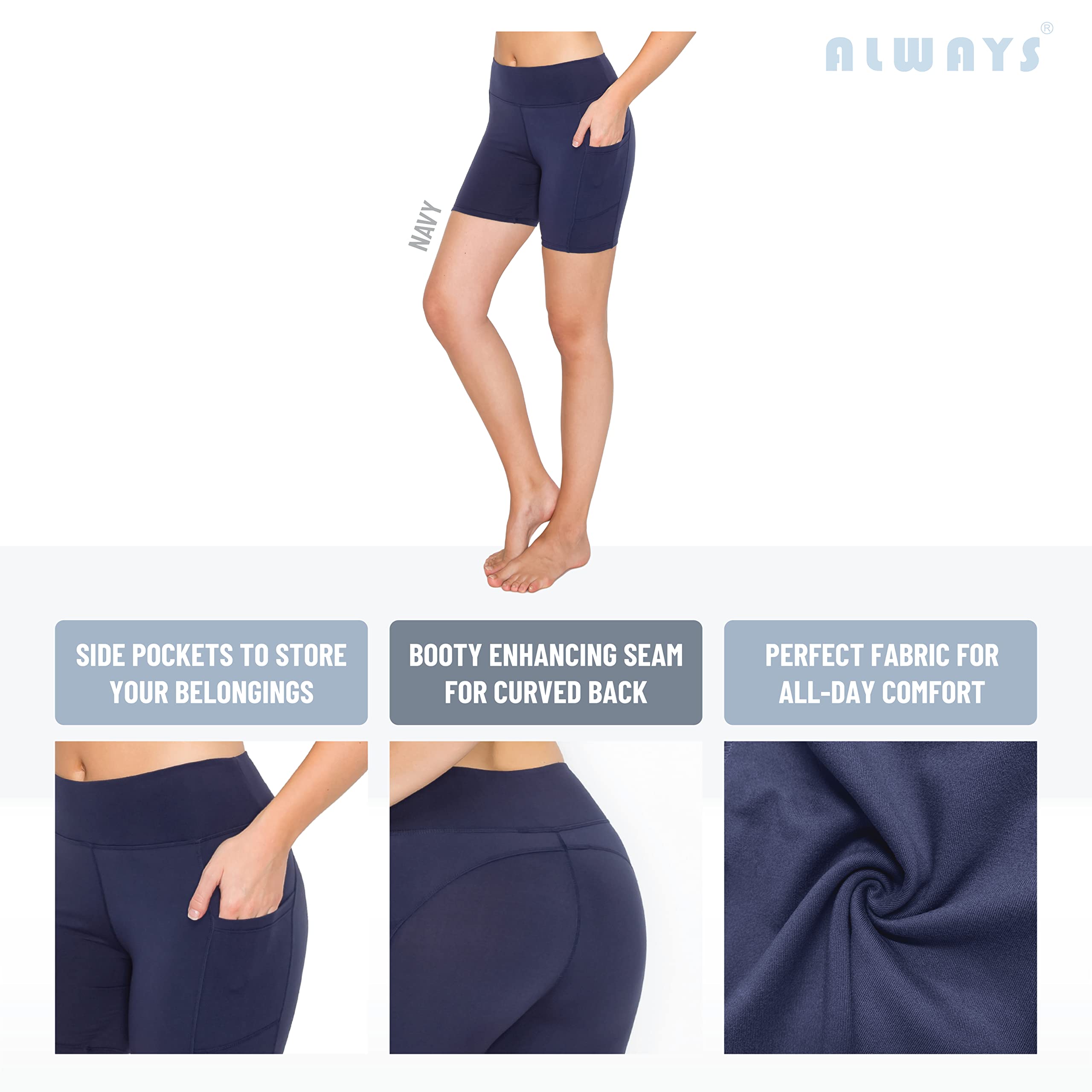 ALWAYS Women's High Waisted Biker Shorts - 3