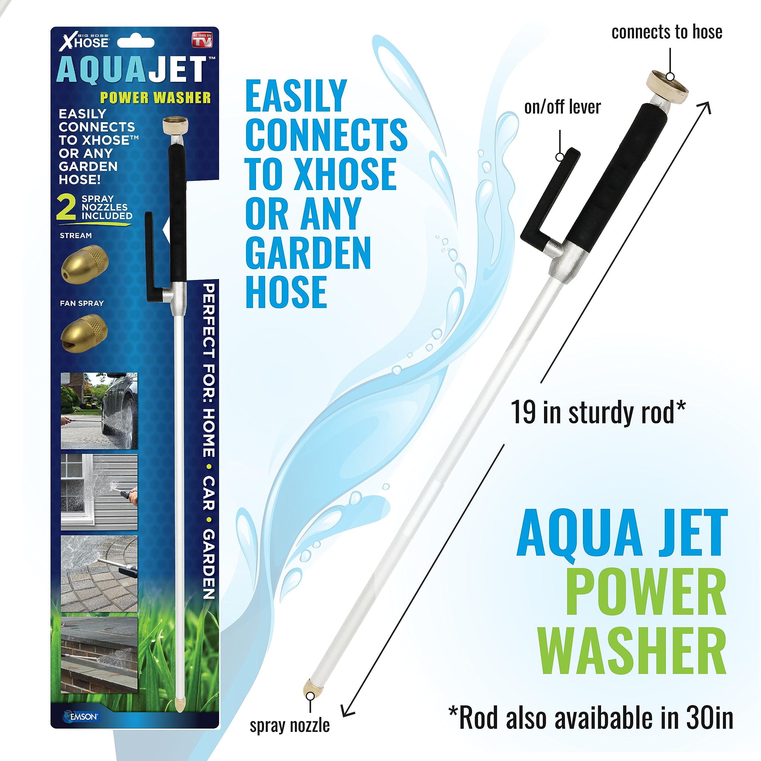 WaterJet Xhose Aqua Water Jet Power Washer - High Pressure Garden Hose Nozzle for Car Washing, Patio Cleaning, and Outdoor Use | Perfect for Home, Garage, and RV Cleaning