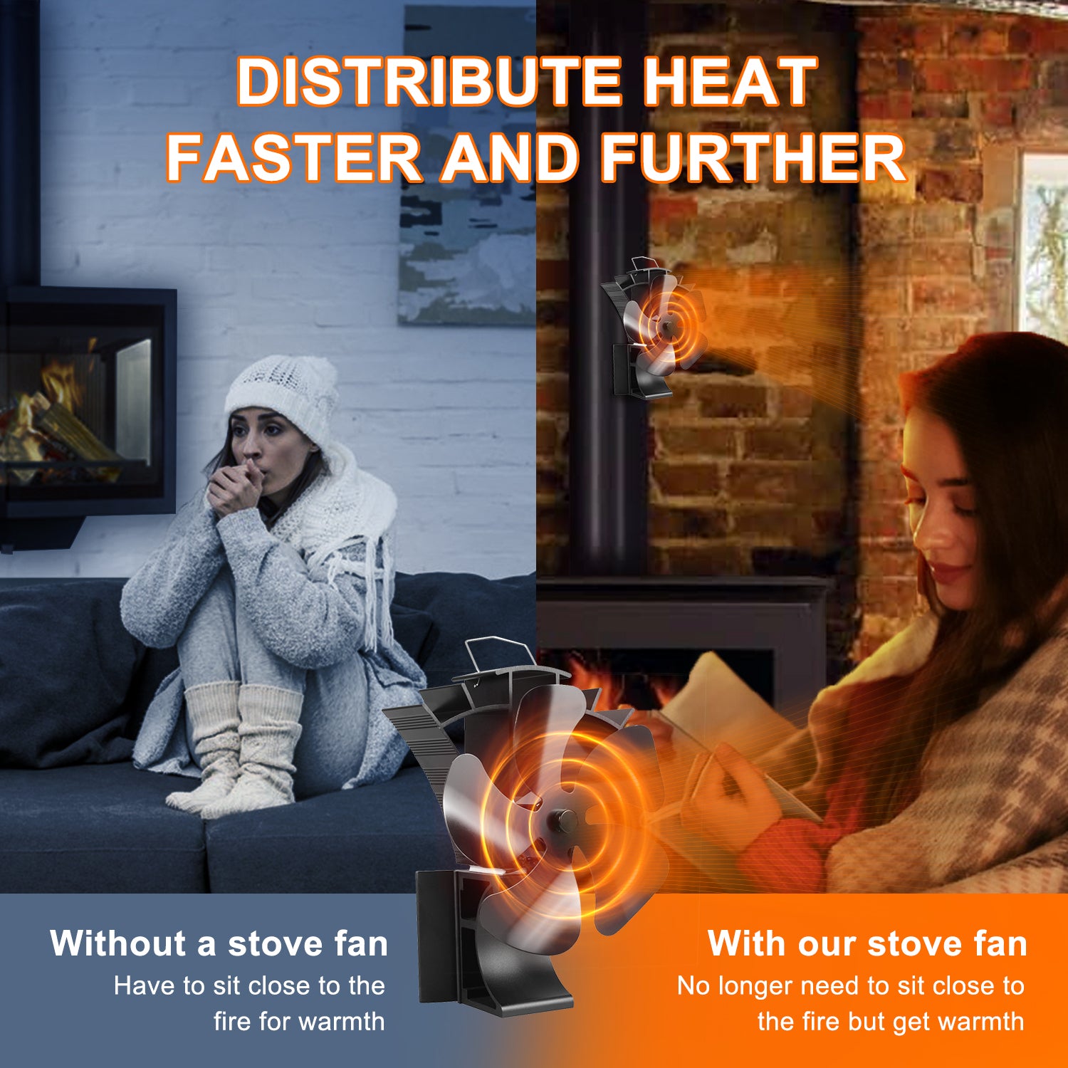 **VODA Magnetic 5-Blade Wood Stove Chimney Fan – 3-in-1 Adjustable Stove Fan for Efficient Heat Distribution | Perfect for Fireplace, Wood Stove & Pellet Stove Heating**