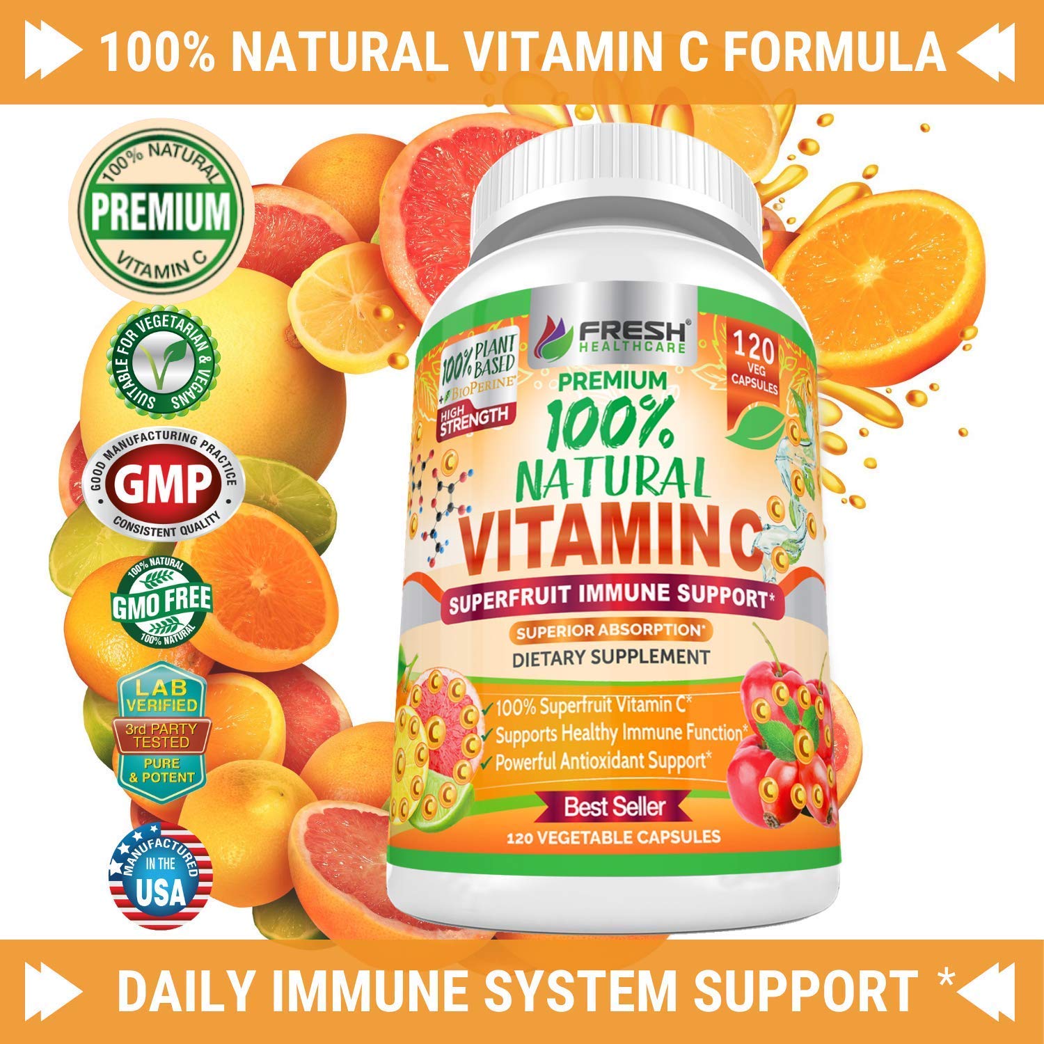 FRESH HEALTHCARE Immune Support Multivitamin with Natural Vitamin C - Daily Supplement for Adults & Kids | Boost Immunity, Energy & Overall Wellness | Perfect for Cold Season, Travel & Busy Lifestyles