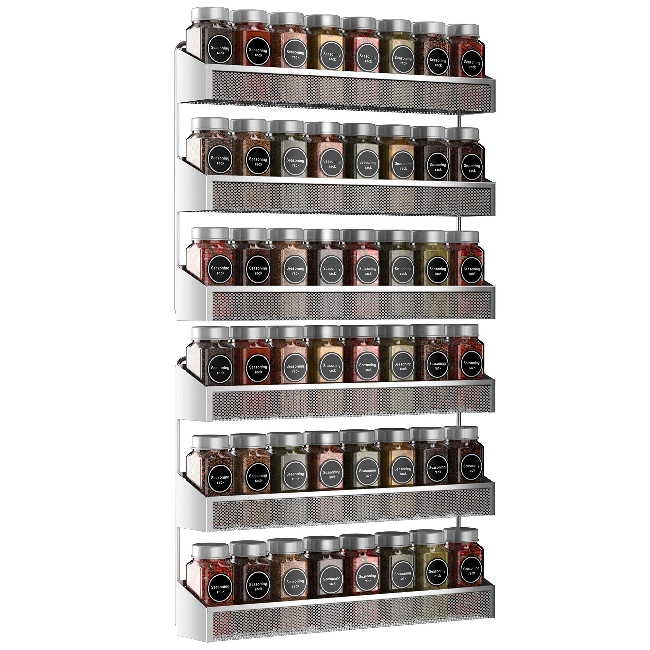 Auledio 2-Pack 3-Tier Spice Rack Organizer - Countertop or Wall Mount Kitchen Storage Shelf for Spices, Condiments, Cosmetics - Chrome Finish - Perfect for Cabinet, Pantry Door & Bathroom Organization