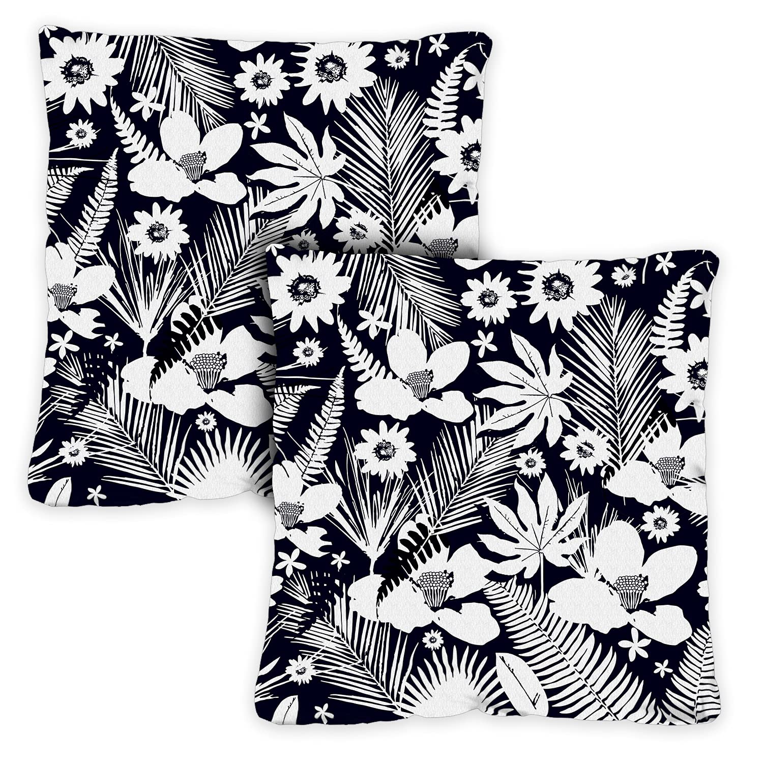Toland Home Garden Set of 2 Fern & Flower Summer Pillow Covers 18x18 Inch - Square Decorative Throw Pillows for Indoor & Outdoor Use - Perfect for Patio, Living Room, and Bedroom Decor