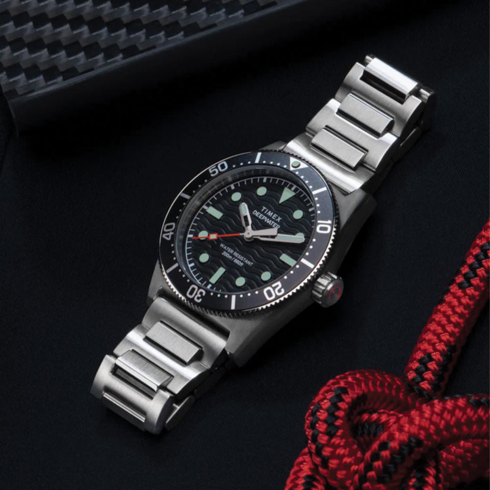 Deepwater Reef 200 41mm Black Stainless Steel Diver Watch - Professional Waterproof Dive Watch for Men, Perfect for Scuba Diving & Outdoor Adventures