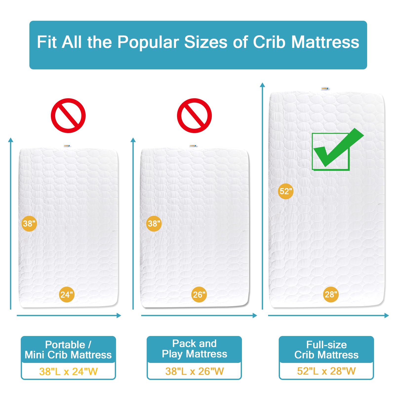 Bamuho Waterproof Cotton Crib Mattress Protector - Breathable Toddler Baby Mattress Pad Cover for Standard Crib (52