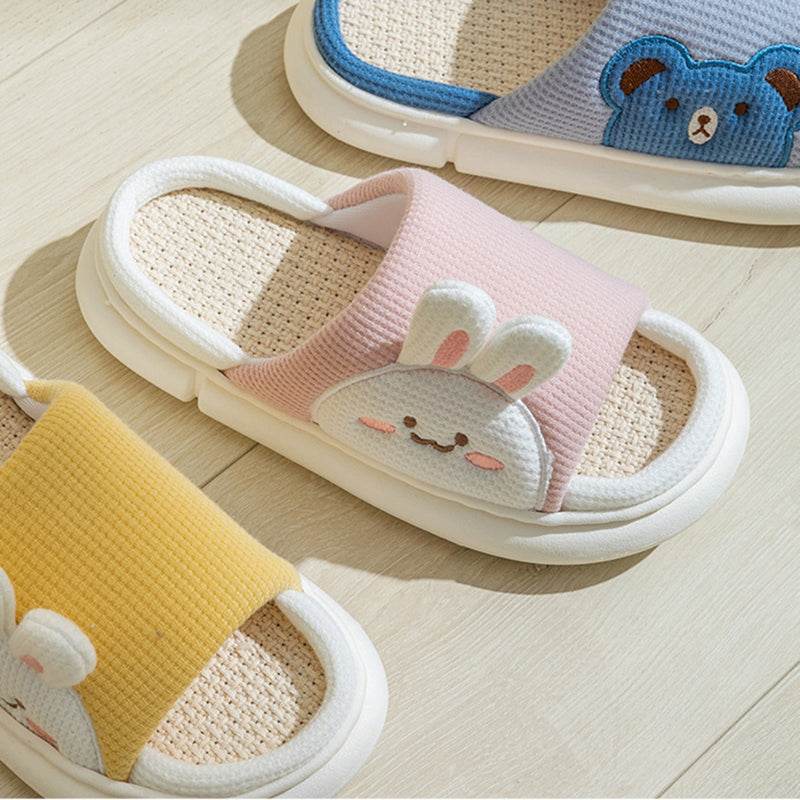 Soft & Cozy Bunny Linen Slippers for Women - Breathable Home Shoes with Non-Slip Sole - Perfect for Indoor Relaxation, Lounge Wear & Spa Days