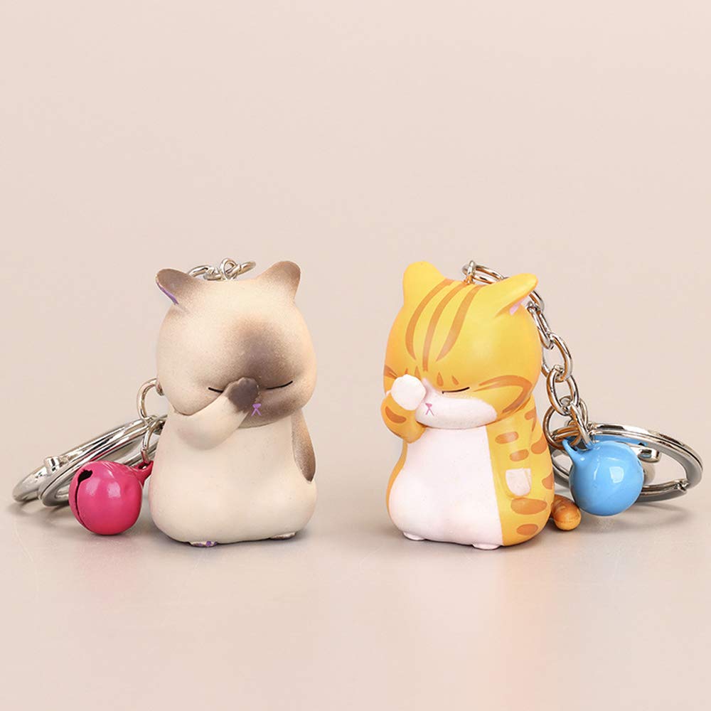Cute Cat Keychain - Adorable Shy Chubby Kitten Key Ring Charm for Women & Girls | Perfect for Backpacks, Purses, Luggage & Gift Giving
