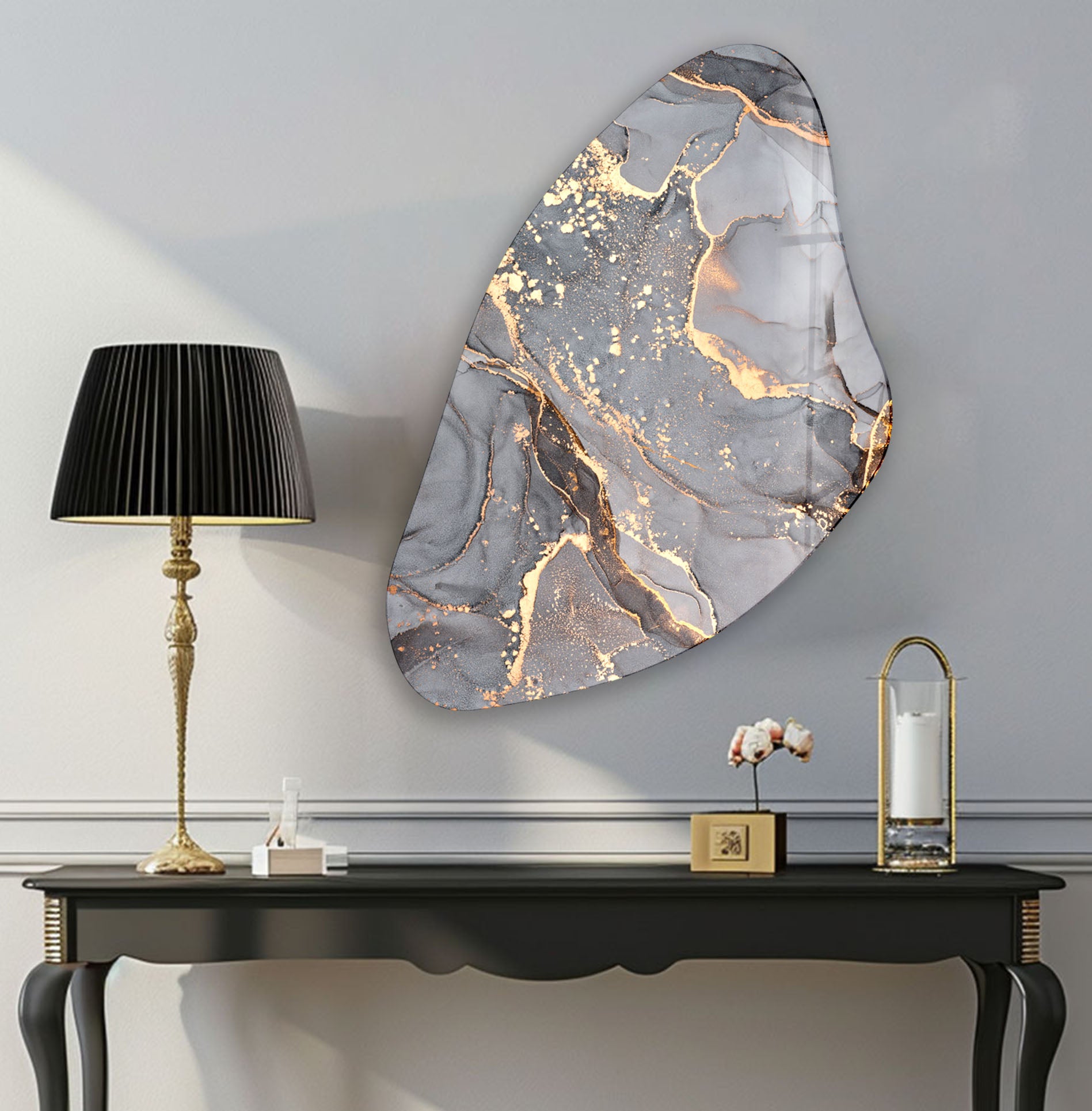 Abstract Grey Alcohol Ink Irregular Glass Wall Art - Handmade Modern Home Decor for Living Room, Bedroom, Office - Unique Gift Idea for Housewarming & Interior Design