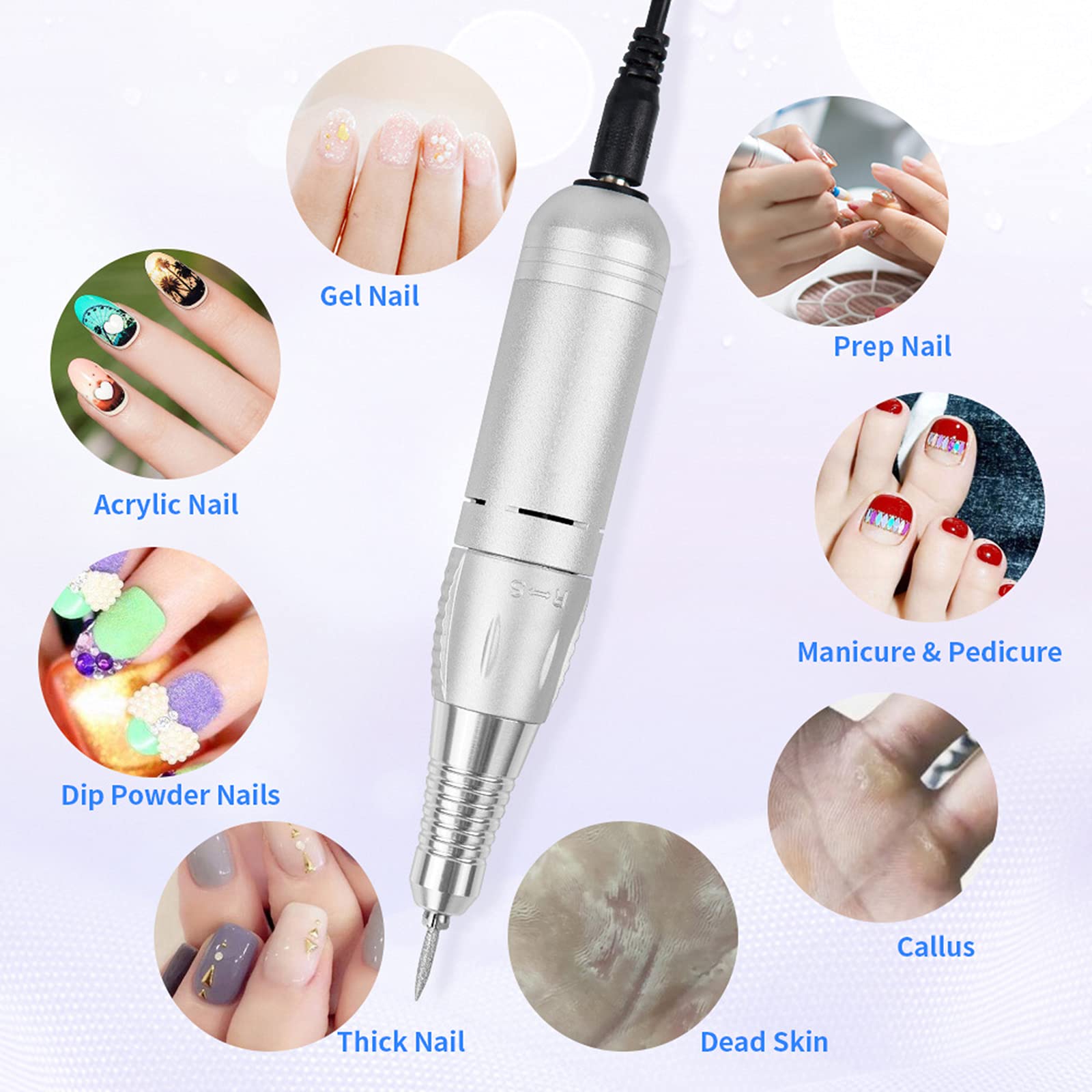 35000RPM Electric Nail Drill Machine with Foot Pedal & Pen Holder - Professional Acrylic Nail File Kit for Manicure, Pedicure, Nail Art & Gel Polish Removal - Perfect for Salon & Home Use (White, UK Plug) - Layfoo