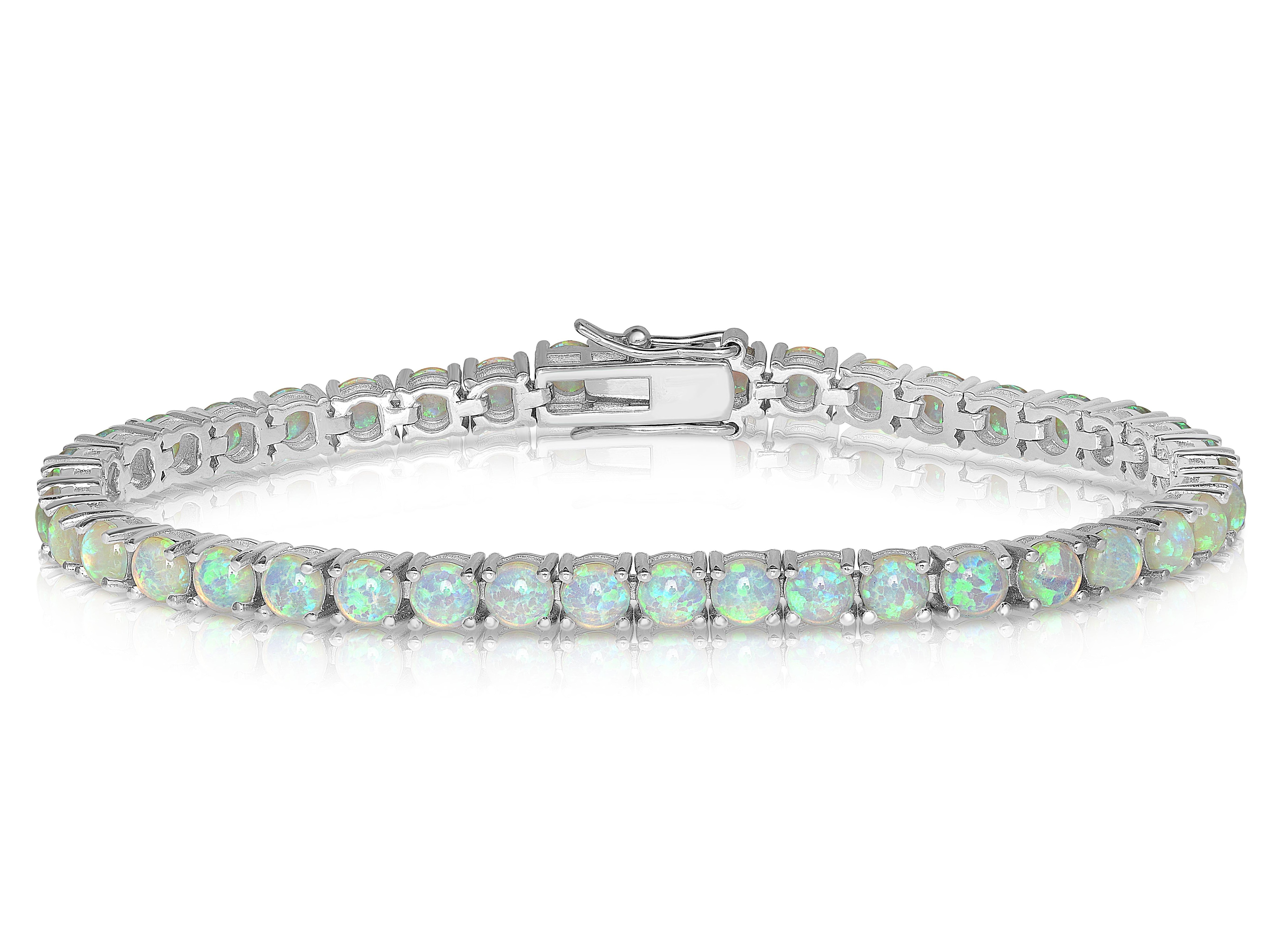 14K Gold Round Opal Tennis Bracelet for Women - Elegant Stackable Jewelry Gift for Birthday, Anniversary & Special Occasions