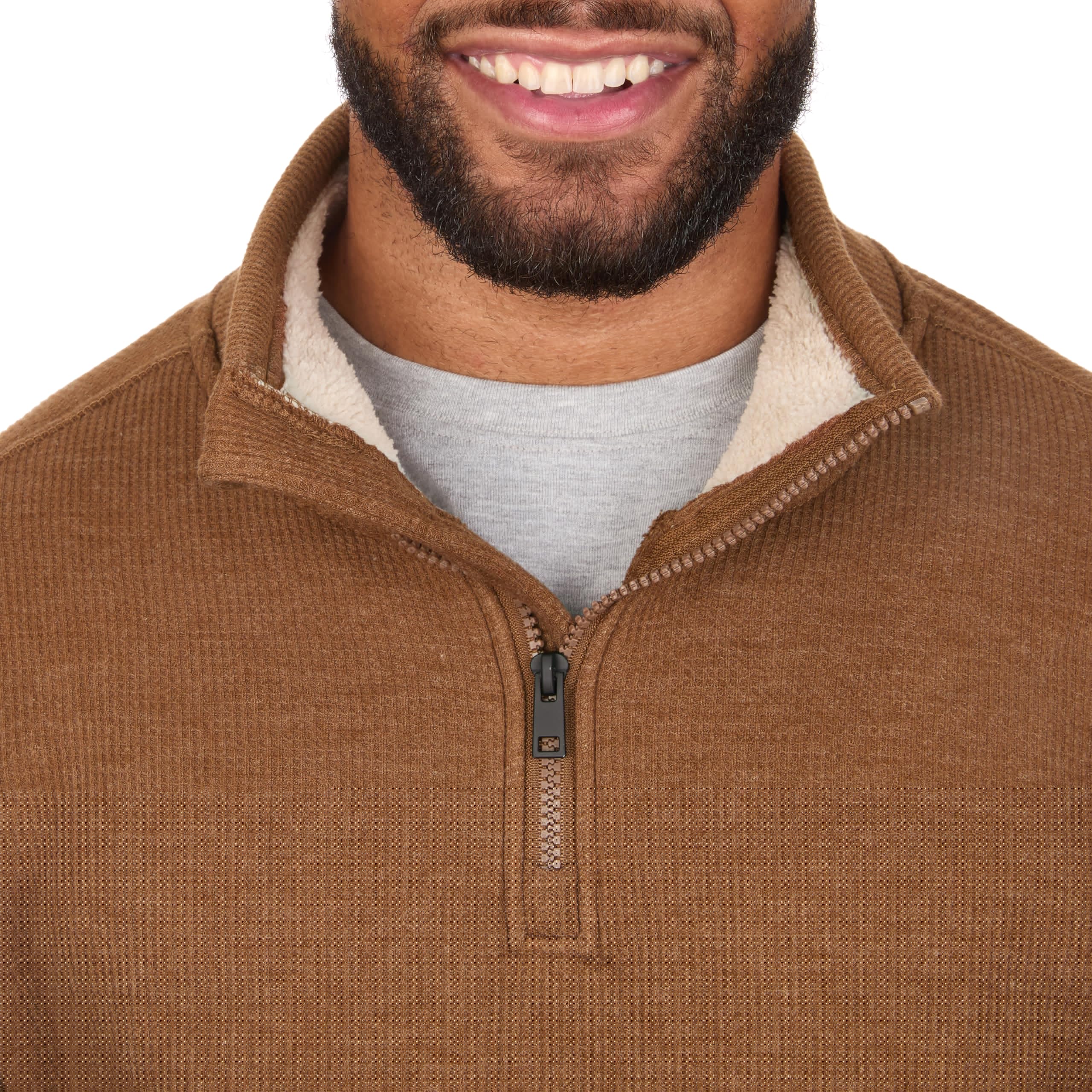 Men's Sherpa Lined Waffle Quarter Zip Mock Neck Pullover - Warm Winter Long Sleeve Shirt for Hiking, Camping & Outdoor Adventures | American Outdoorsman Collection