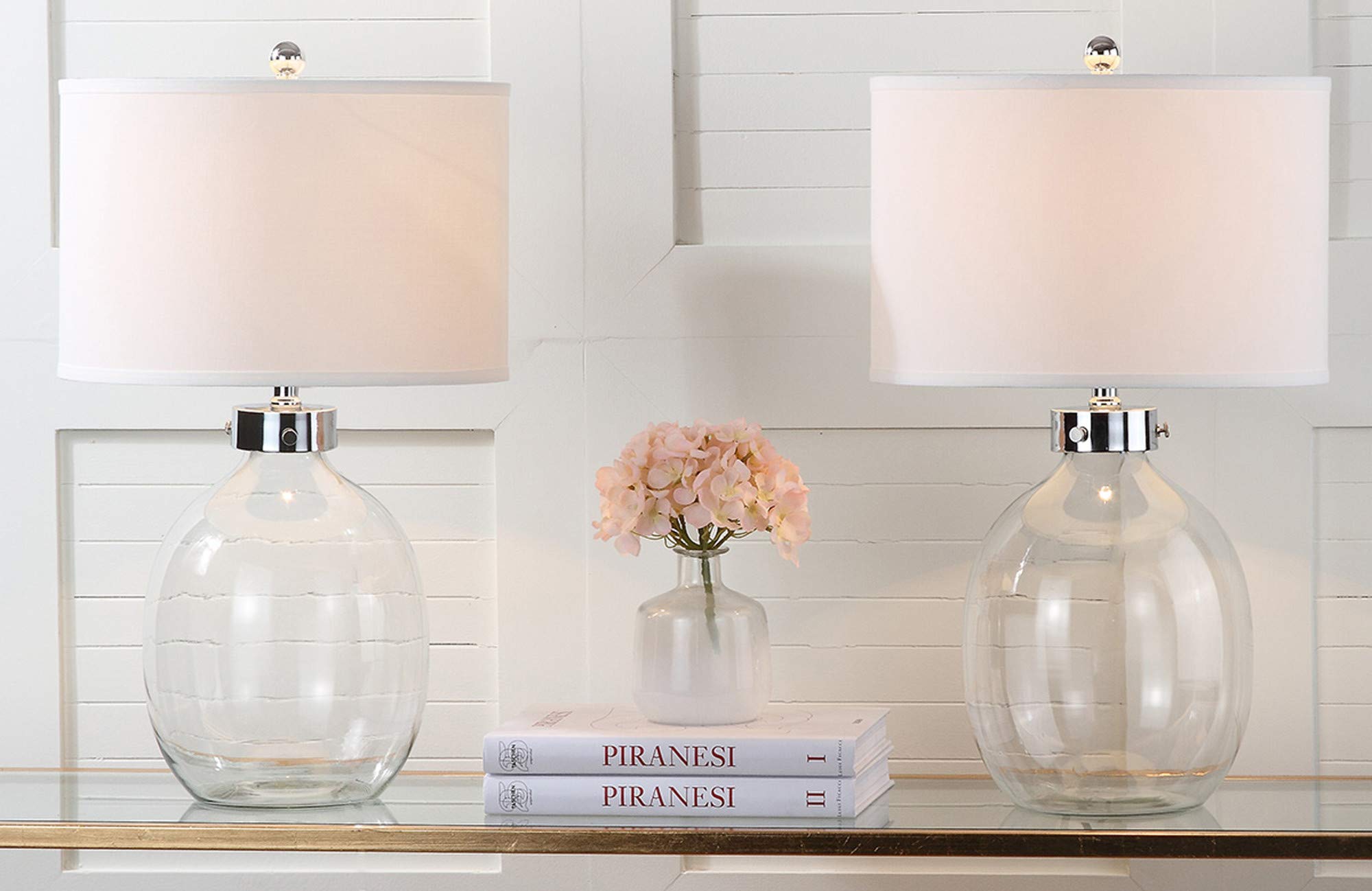 SAFAVIEH Neville 26-inch Clear Glass Table Lamp Set of 2 with LED Bulbs - Modern Bedroom, Living Room, Home Office & Nightstand Lighting for Cozy Ambiance and Reading
