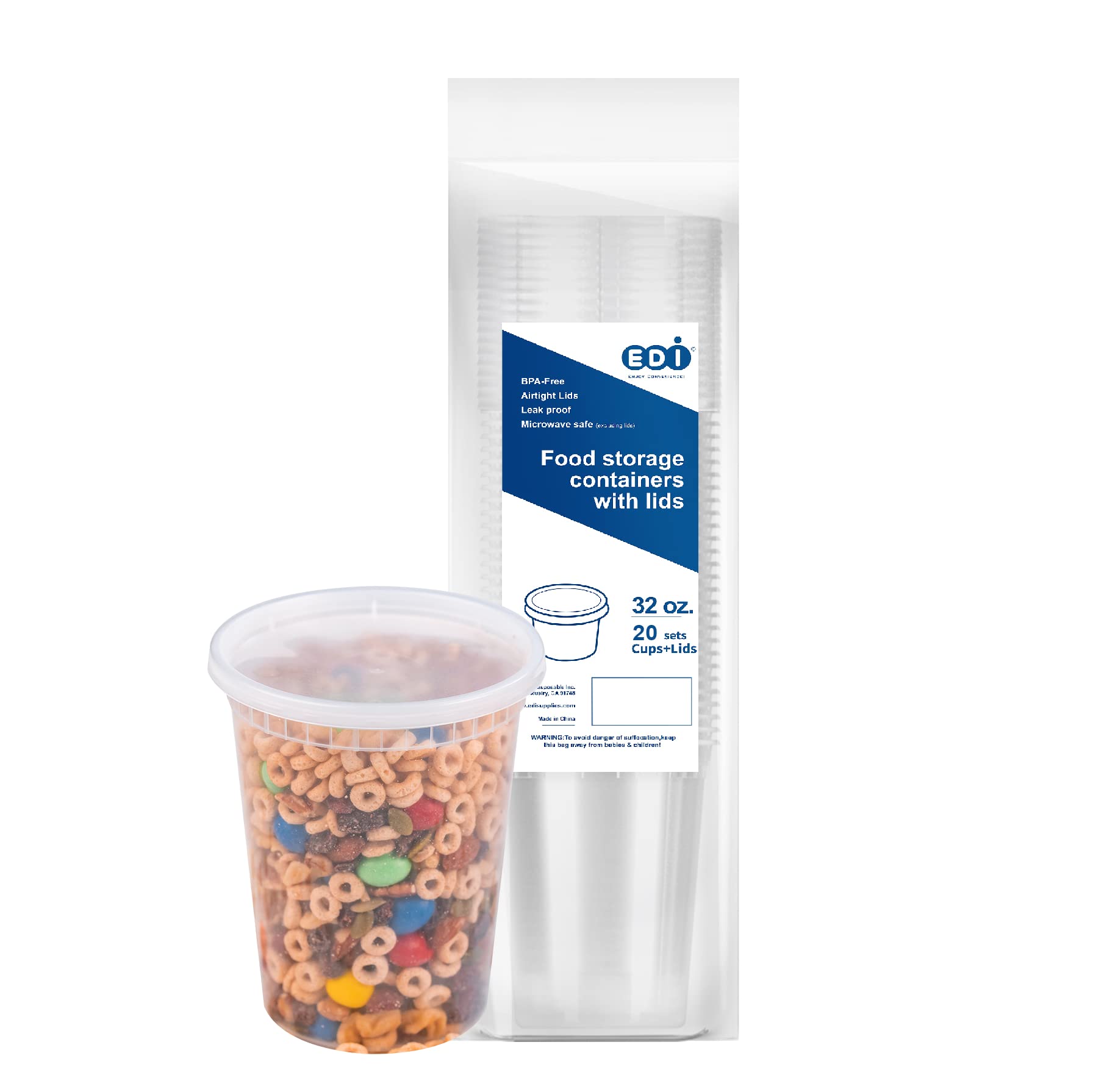 32 oz (20-Pack) BPA-Free Plastic Food Storage Containers with Airtight Lids - Microwave, Freezer & Dishwasher Safe - Heavy Duty Meal Prep Containers for Leftovers, Lunches & Bulk Food Storage - Leakproof & Recyclable