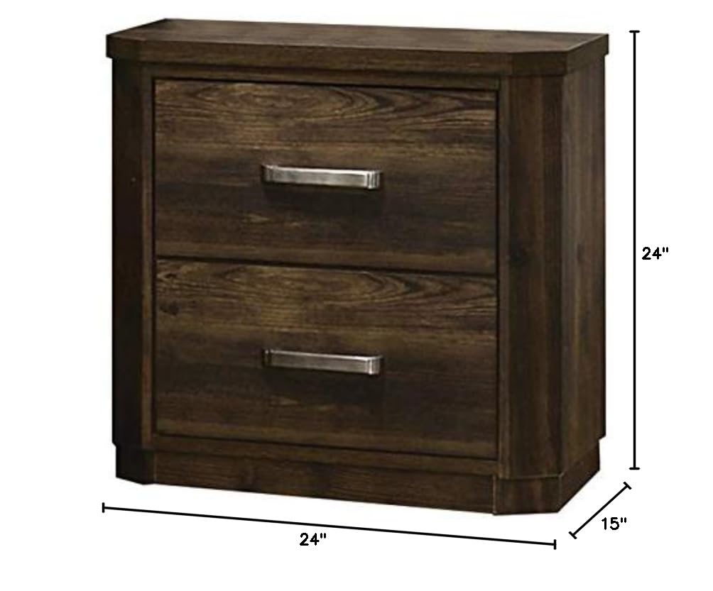 BOWERY HILL Rustic 2-Drawer Wooden Nightstand Bedside Table - Antique Walnut Finish for Bedroom, Living Room, or Office Storage