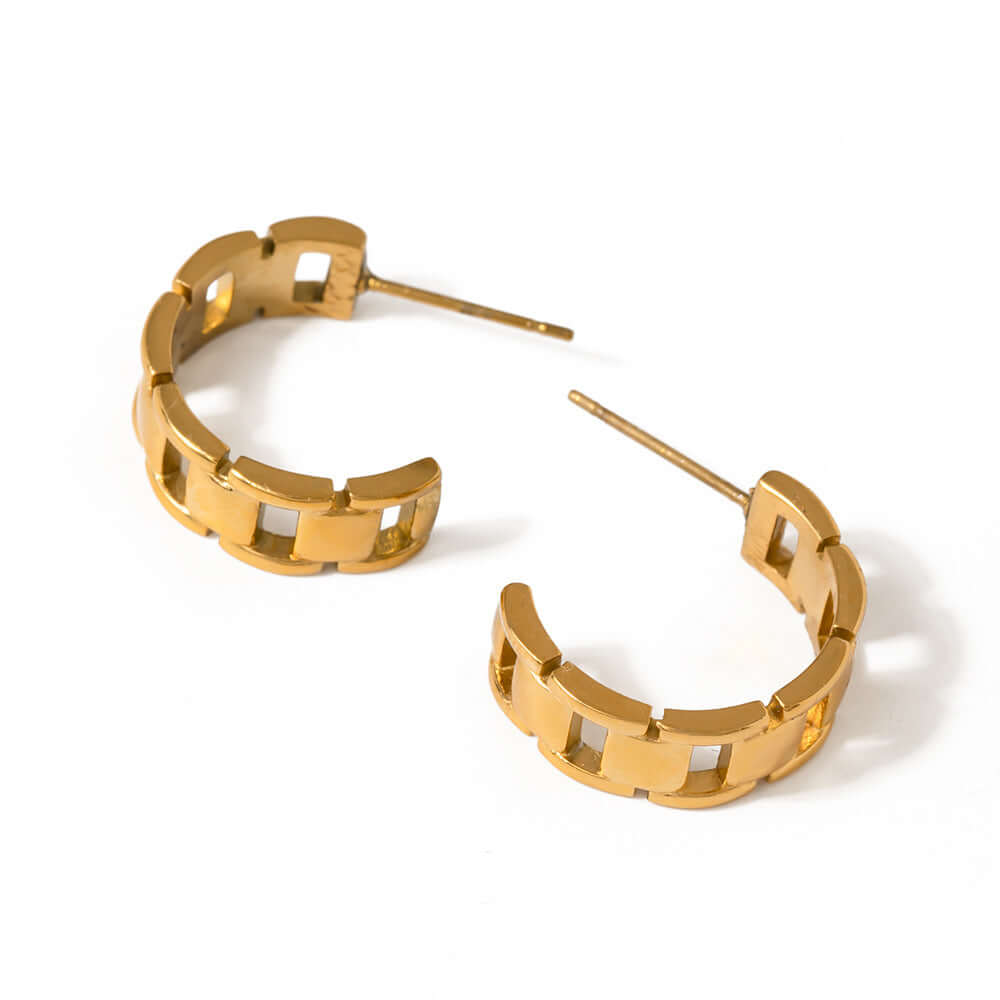 18K Gold Plated C Hoop Earrings for Women - Classic Elegant Watchband Design Jewelry Gift | Perfect for Everyday Wear, Office, Parties & Special Occasions