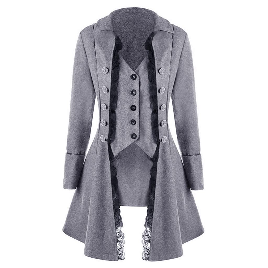 Vintage Women's Long Sleeve Bandage Lace Stitching Jacket Coat - Slim Waist Back Design for Fall Winter Fashion, Date Night & Office Wear