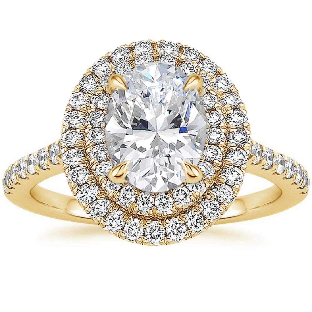 2 Carat Oval Moissanite Engagement Ring - Vintage Solitaire Double Halo Wedding Band in Sterling Silver - Anniversary Promise Ring Gift for Her by Neerja Jewels - Perfect for Proposals, Weddings & Special Occasions