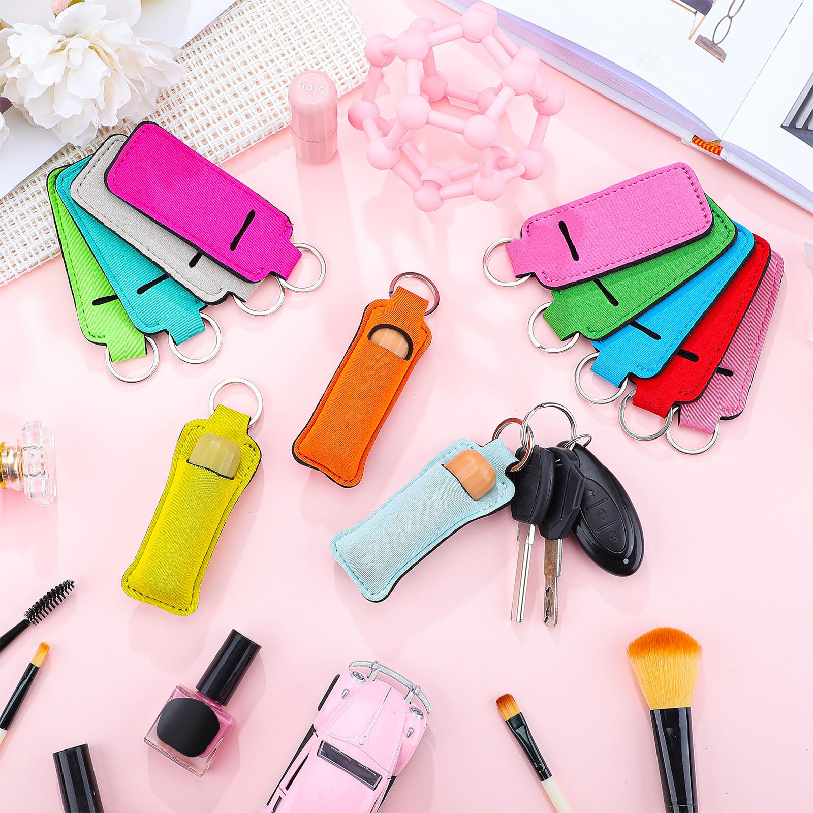 Portable Neoprene Lipstick Holder Keychain - Lip Balm & Gloss Organizer for Women, Perfect for Travel, Gym & Everyday Carry (DIY Key Ring Gift Idea)