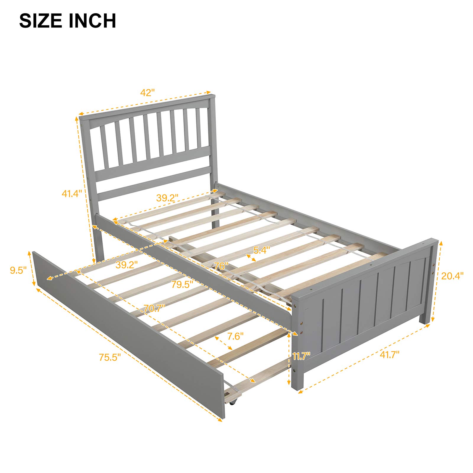 Harper & Bright Designs Twin Size Wooden Platform Bed Frame with Trundle - Grey Kids Bed for Small Spaces, Guest Rooms & Children's Bedrooms